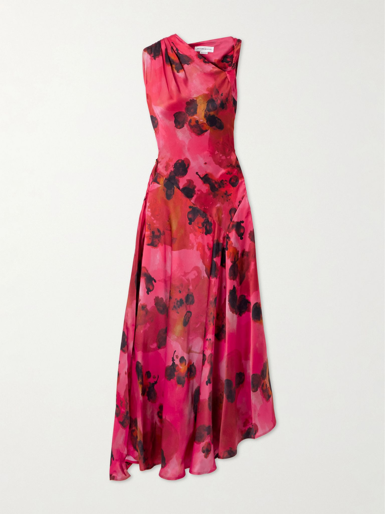 Draped floral-print silk-satin midi dress Red - 1