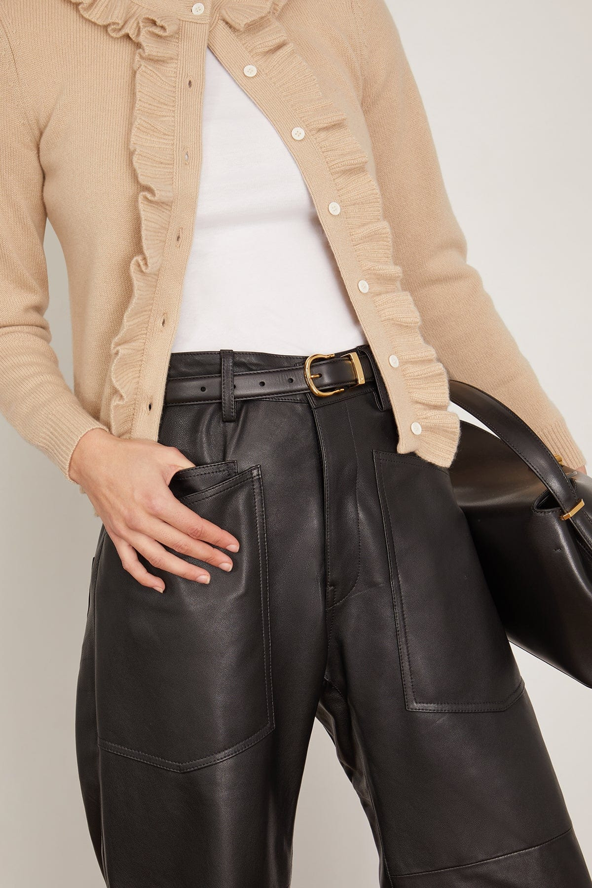 Louise Belt in Black with Shiny Brass Buckle - 2