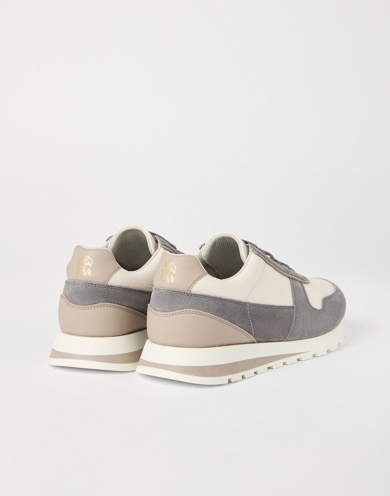 Brunello Cucinelli Washed suede and calfskin runners outlook