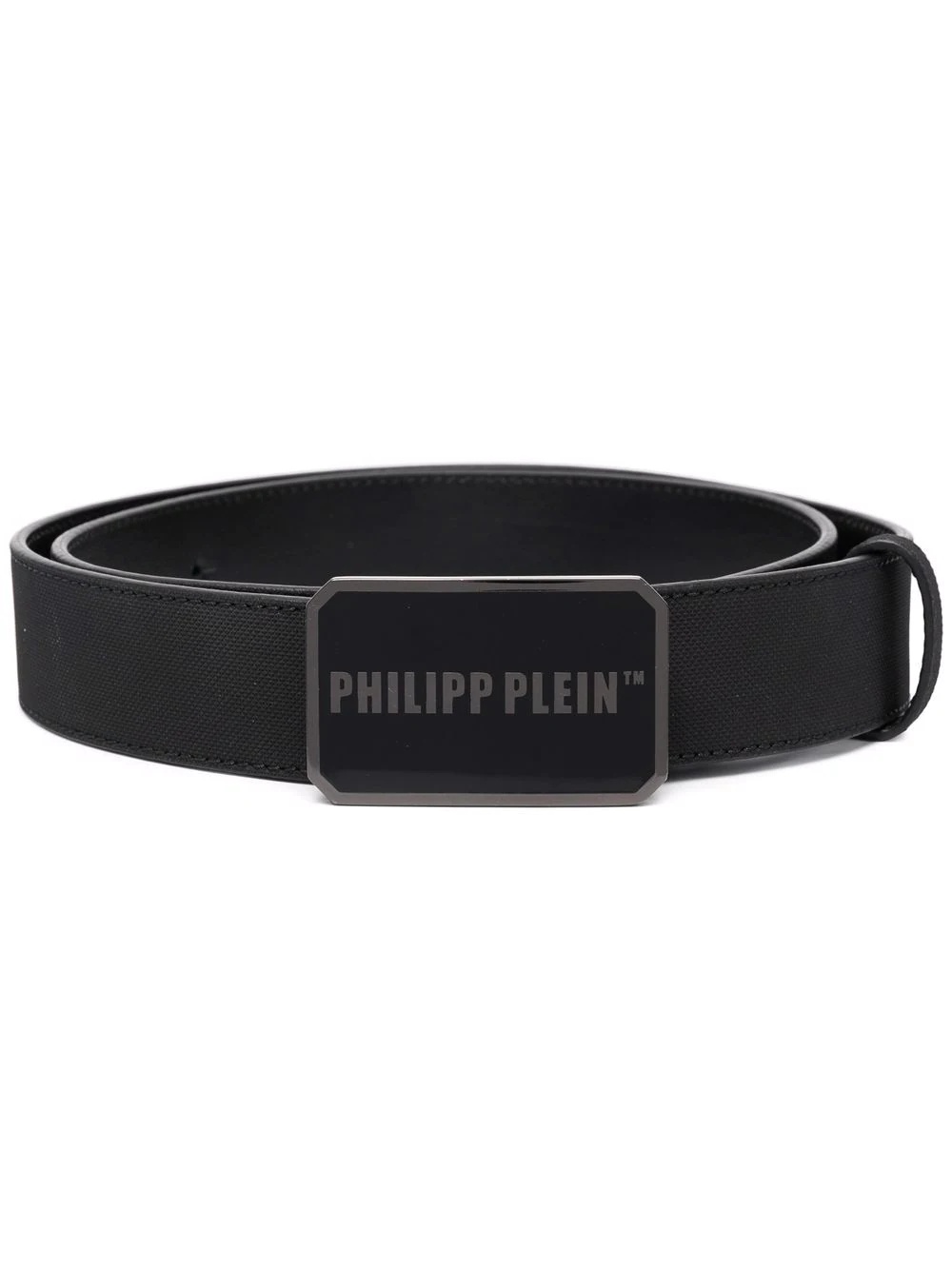logo-plaque leather belt - 1