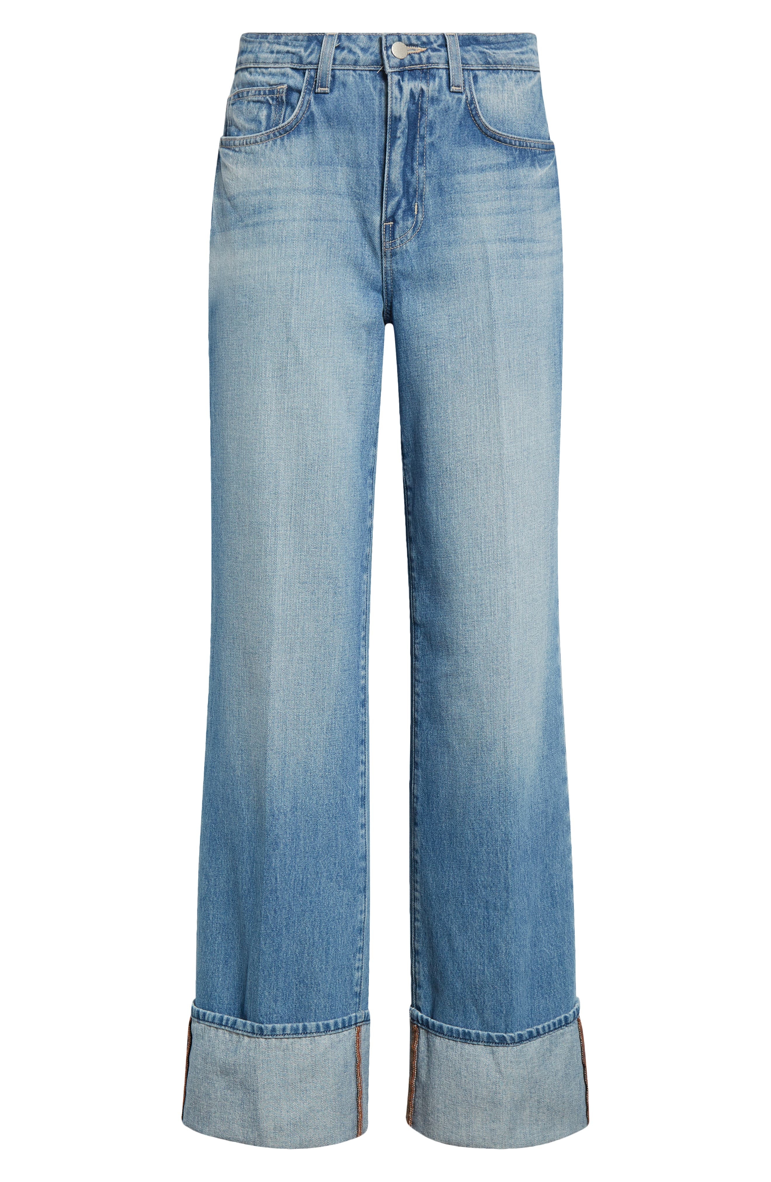 L'AGENCE Miley High Waist Cuff Wide Leg Jeans in Caruso at Nordstrom - 6