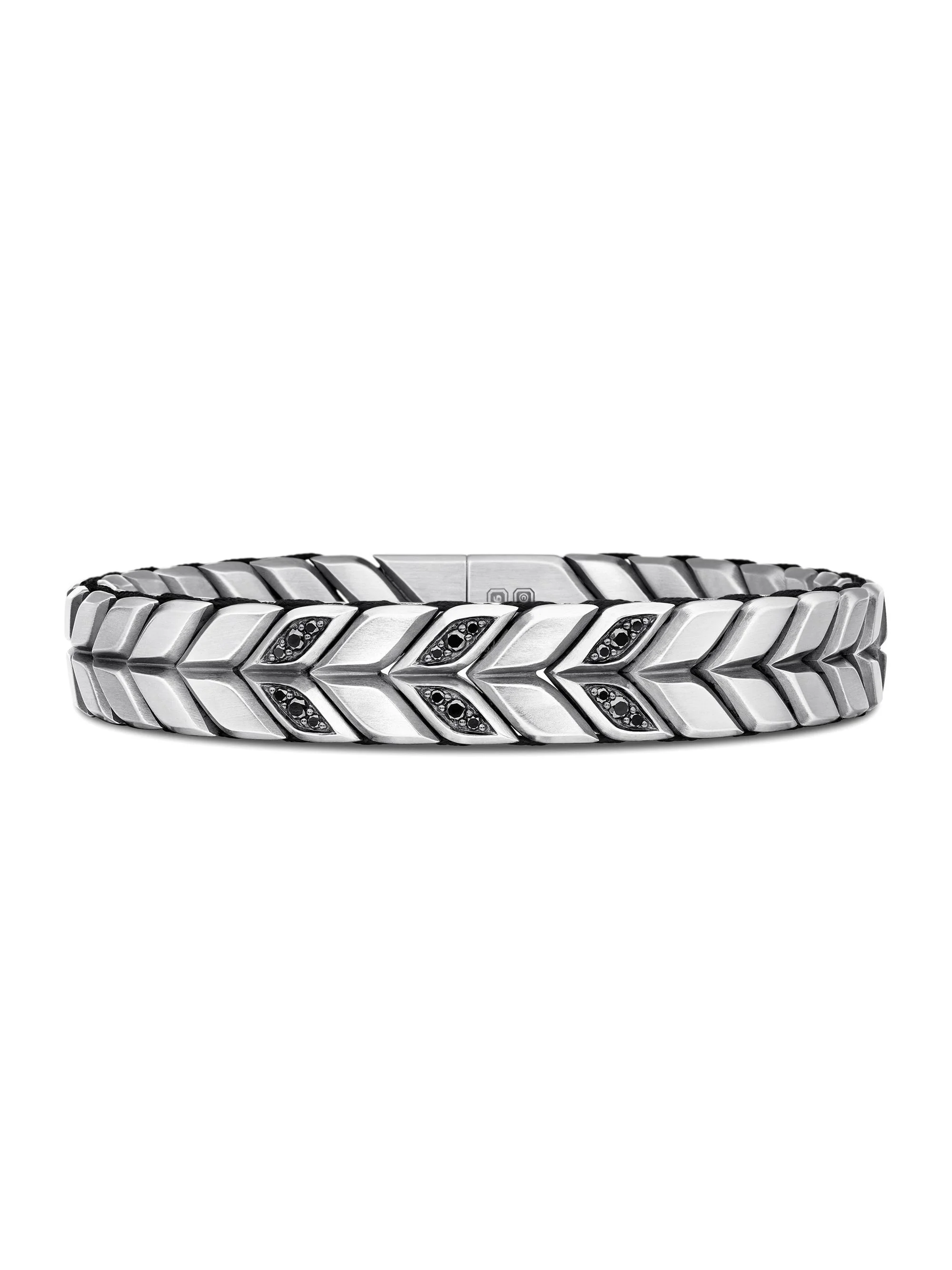Men's Chevron Woven Bracelet with Pavé Black Diamonds - Black - 1