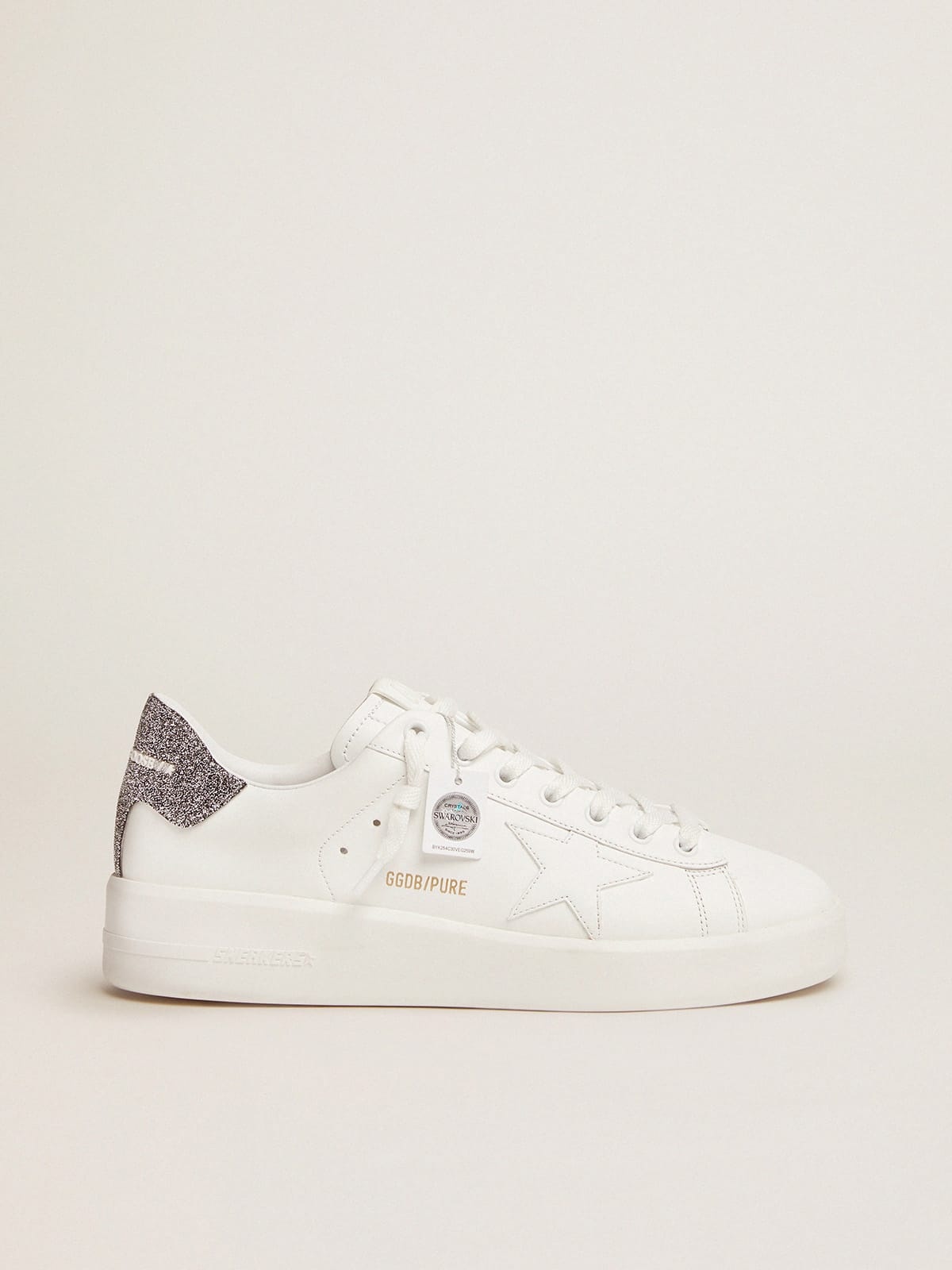 Purestar sneakers in white leather with silver crystal heel tab - 1