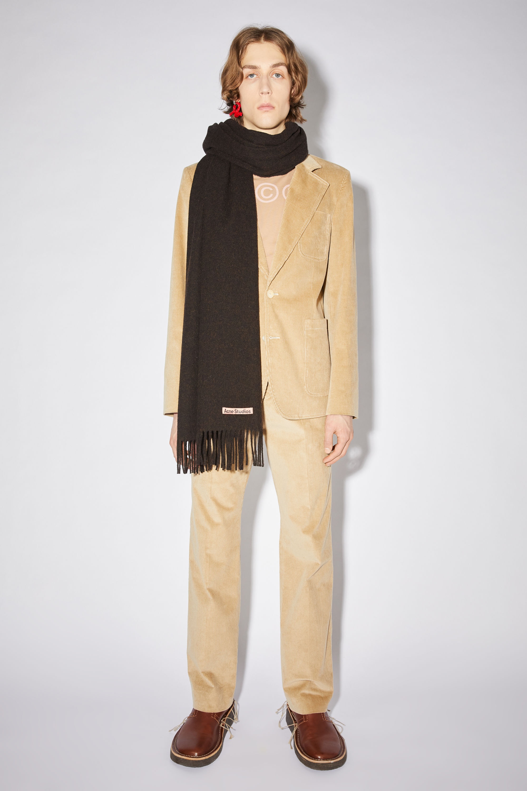 Fringe wool scarf - oversized - Chocolate brown melange - 3