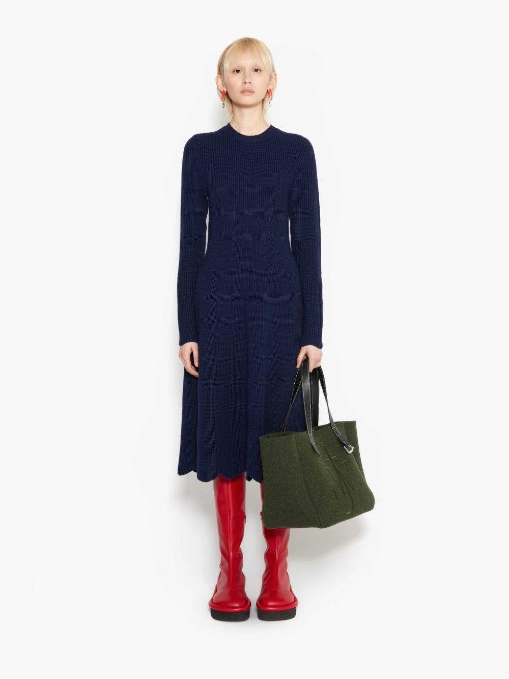 SCALLOPED HEM LONG SLEEVE DRESS - 2
