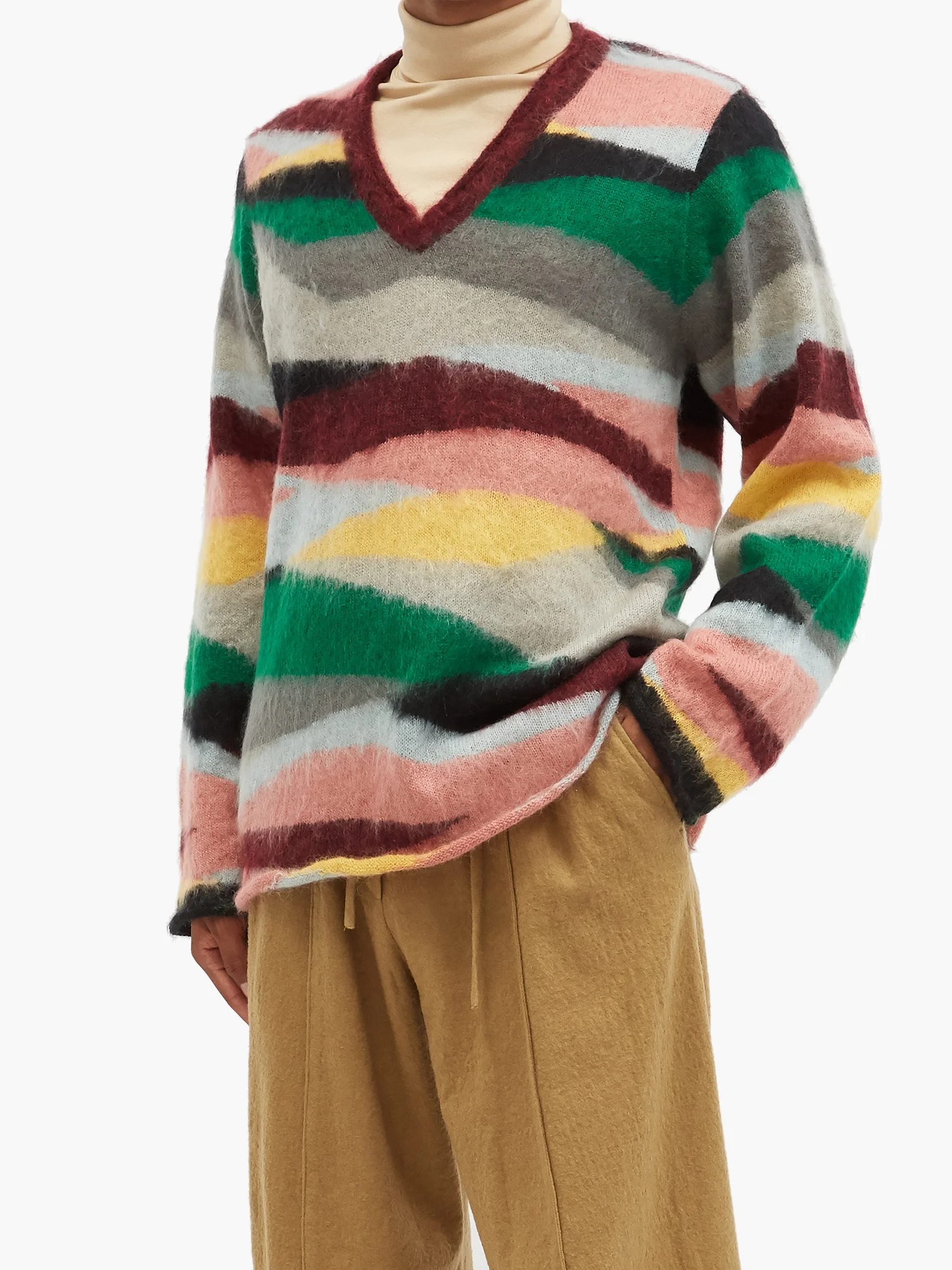 V-neck stripe-jacquard mohair sweater - 2