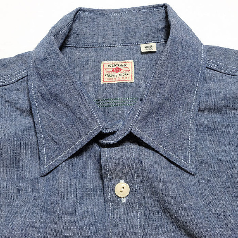 SUGAR CANE Blue Chambray L/S Work Shirt - SC27850 outlook