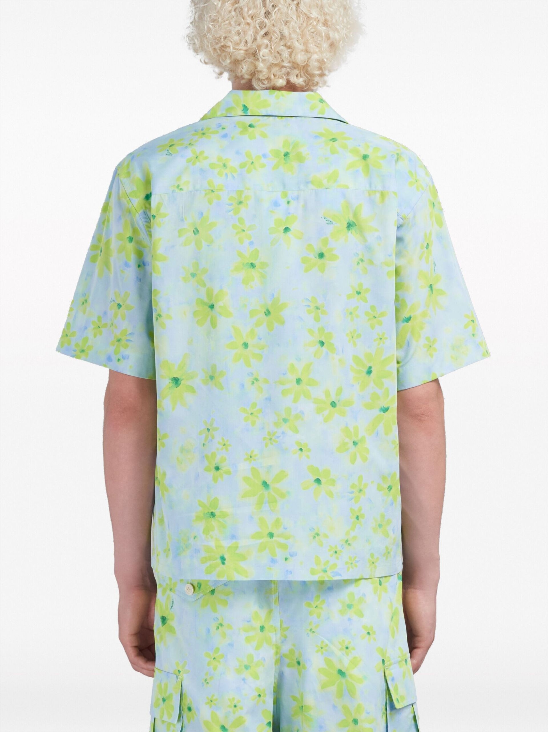 Blue Floral Print Cotton Shirt - 4