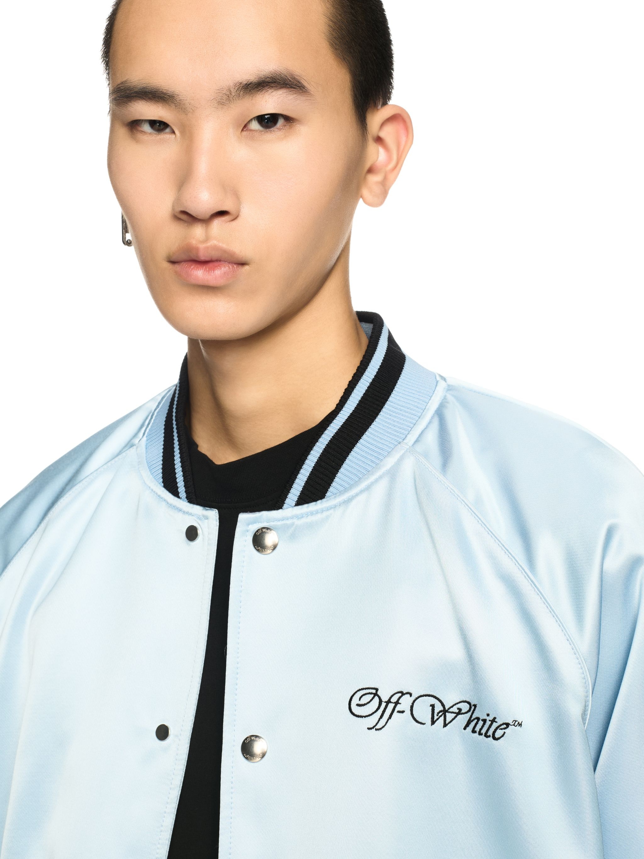 Sky Blue College Satin Souvenir Jacket - 5