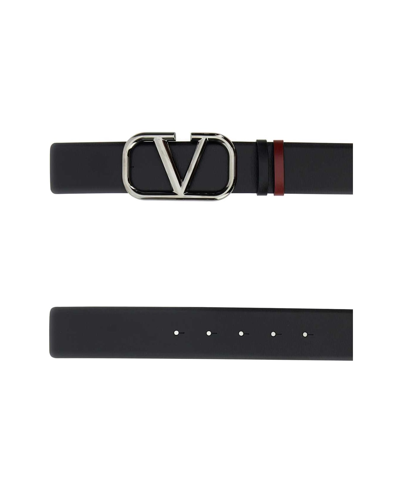 Black Leather Vlogo Signature Belt - 2
