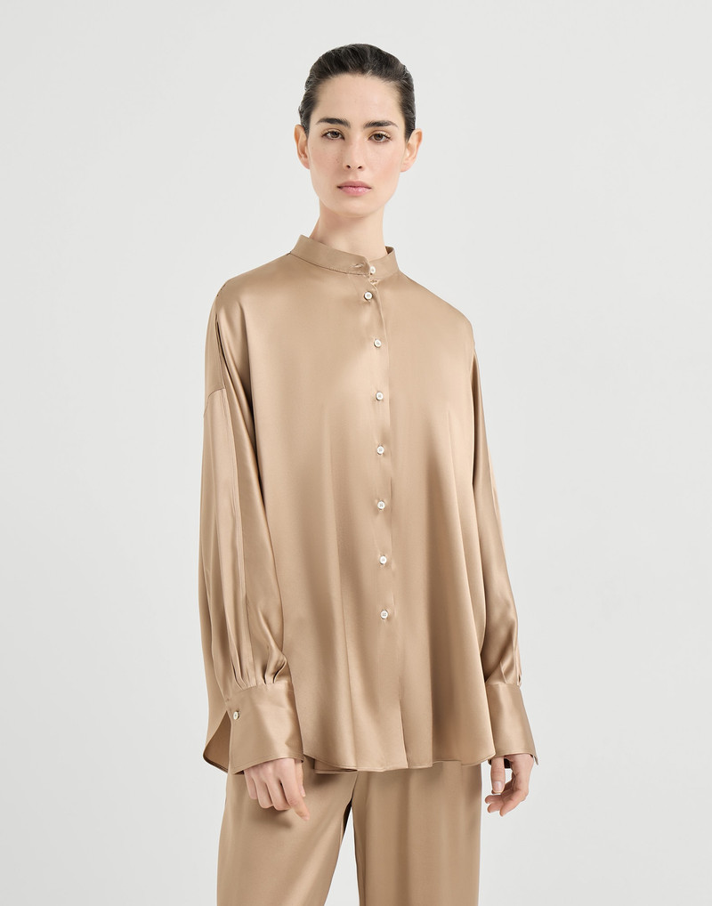 Stretch silk satin shirt with monili 2
