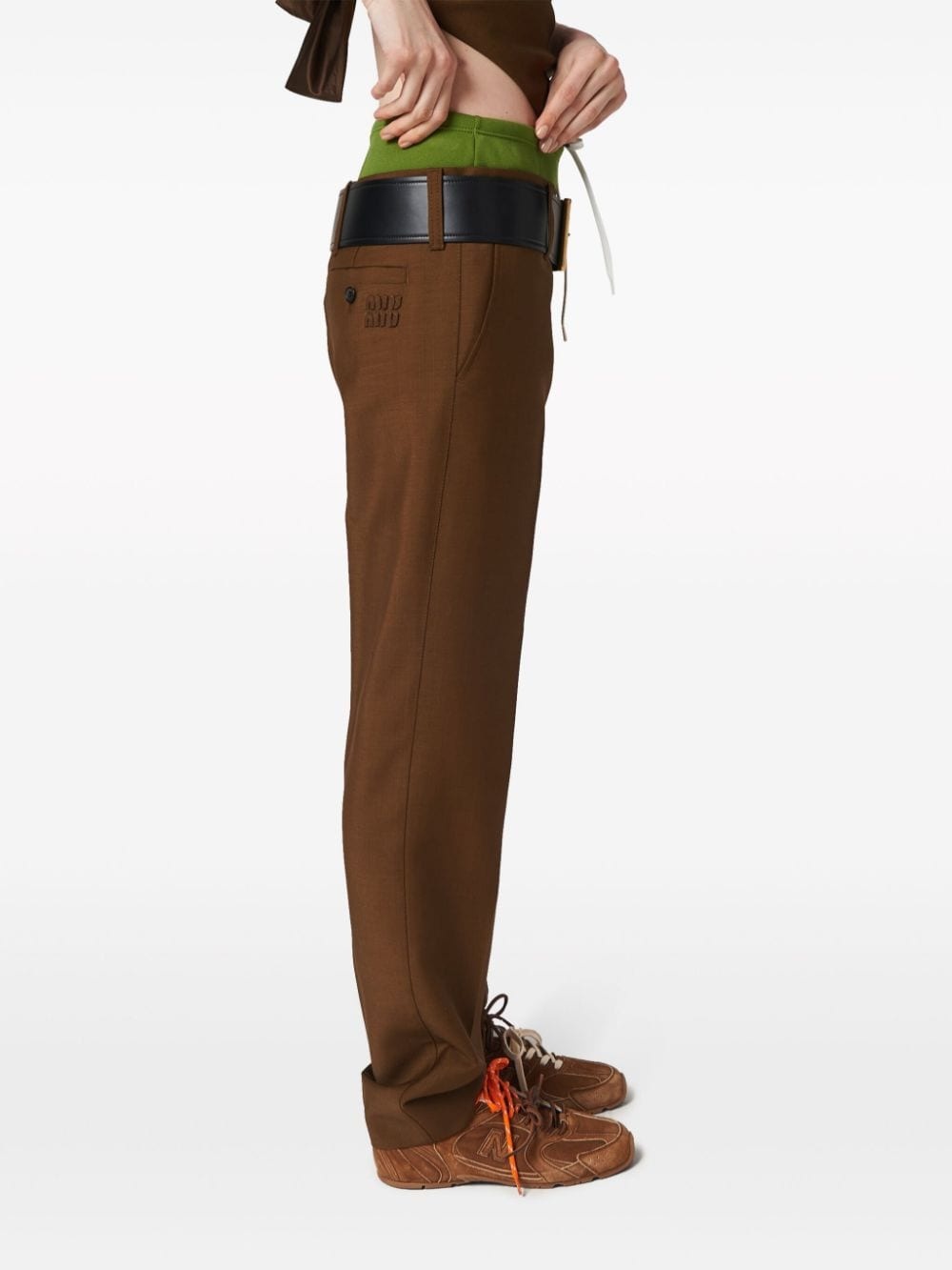 logo-embroidered wool trousers - 4