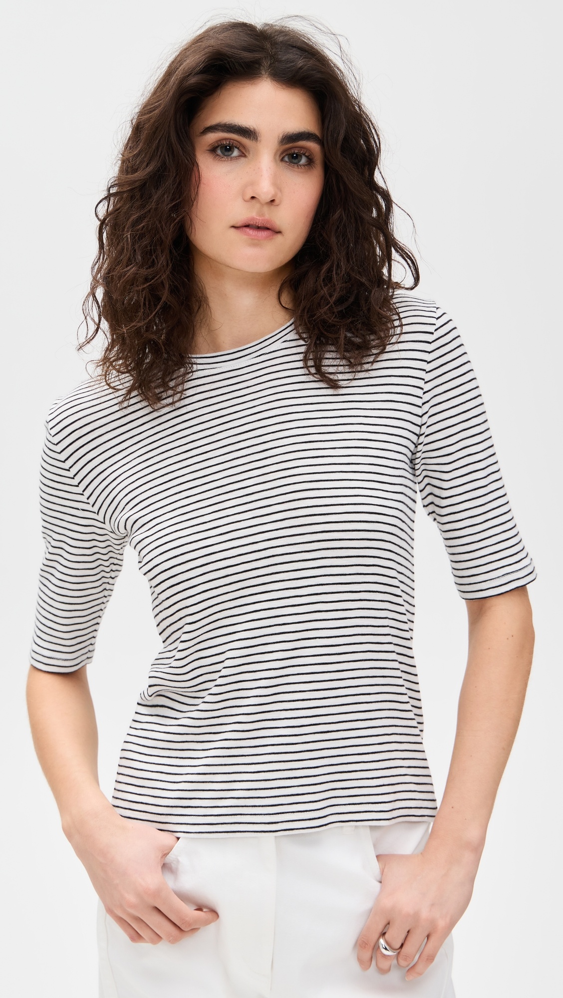Striped Elbow Sleeve Crew Tee - 6