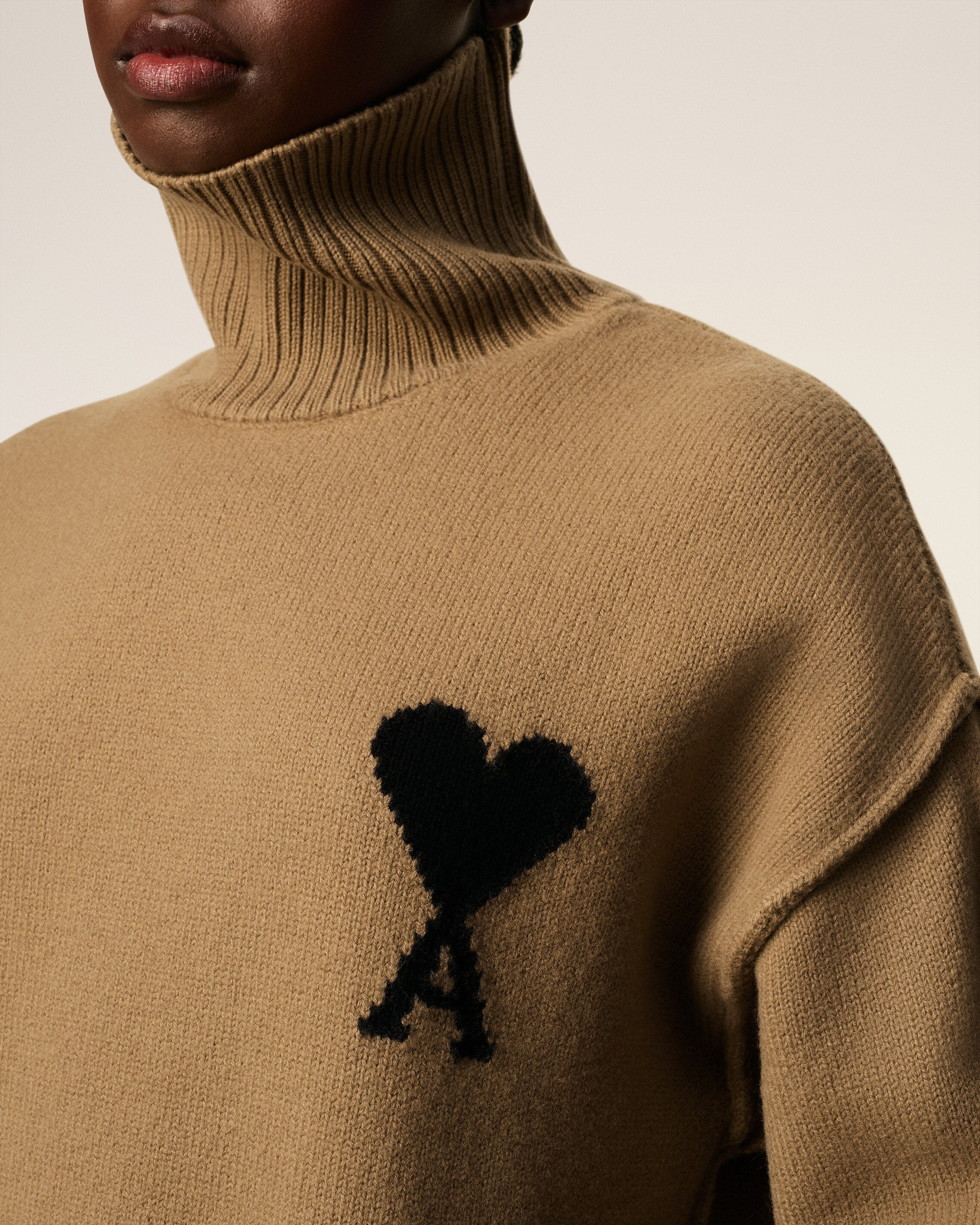 BROWN WOOL AMI DE COEUR FUNNEL NECK SWEATER - 5