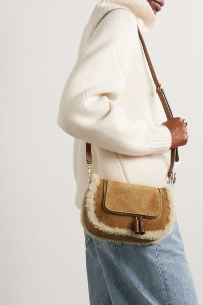 Anya Hindmarch Vere small leather and shearling-trimmed suede shoulder bag outlook
