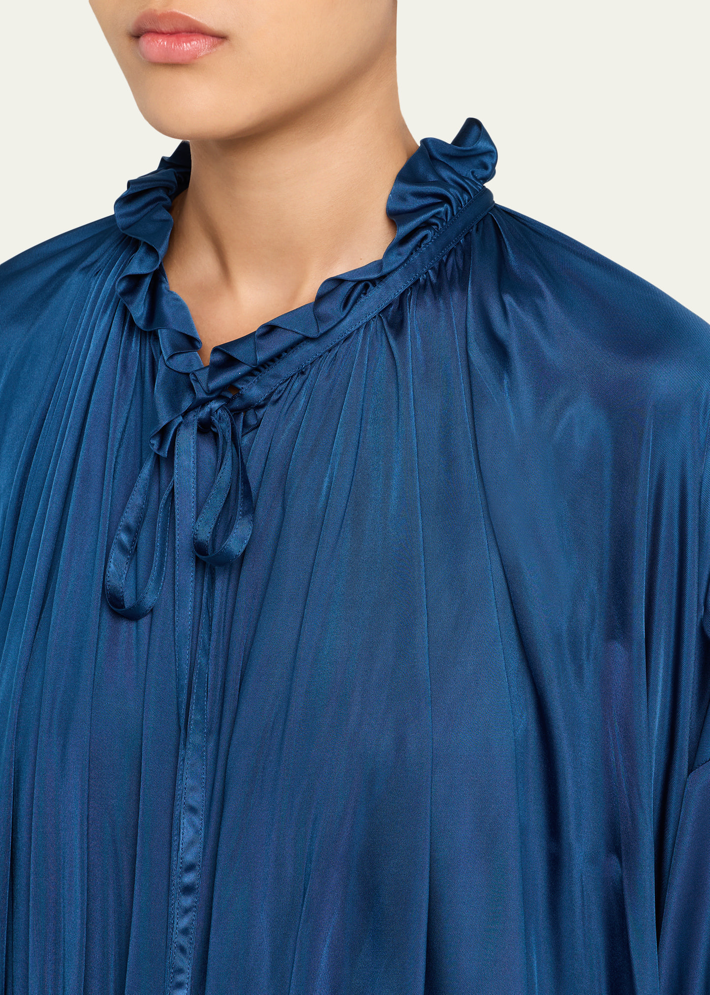Ruffle Collar Drawstring Satin Blouse - 5