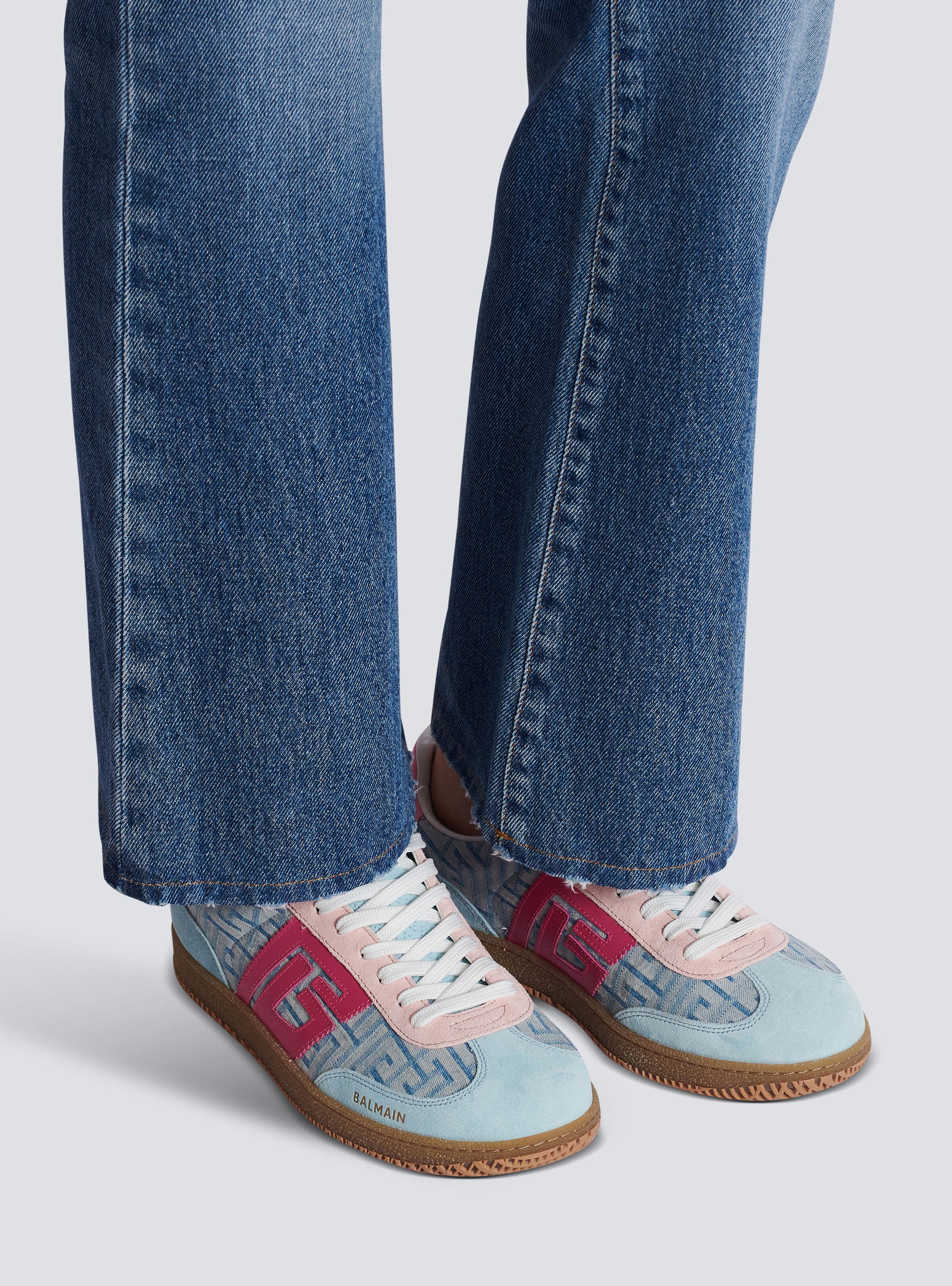 Balmain Swan leather and denim monogram sneakers - 10