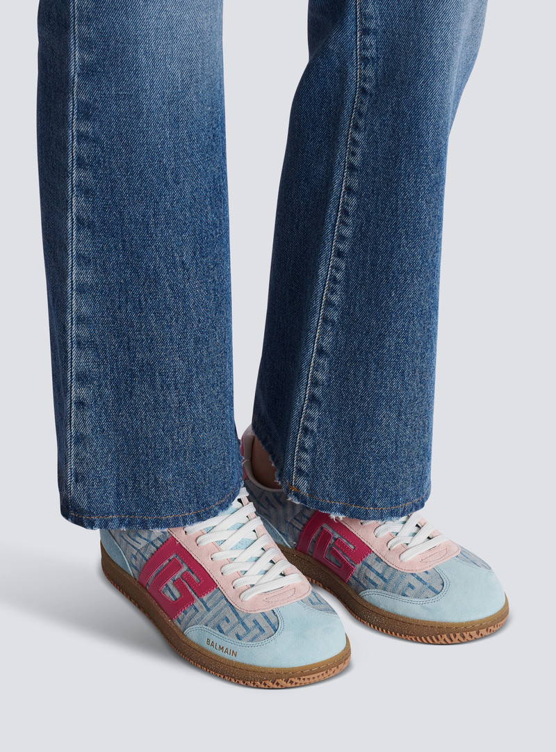 Balmain Balmain Swan leather and denim monogram sneakers outlook