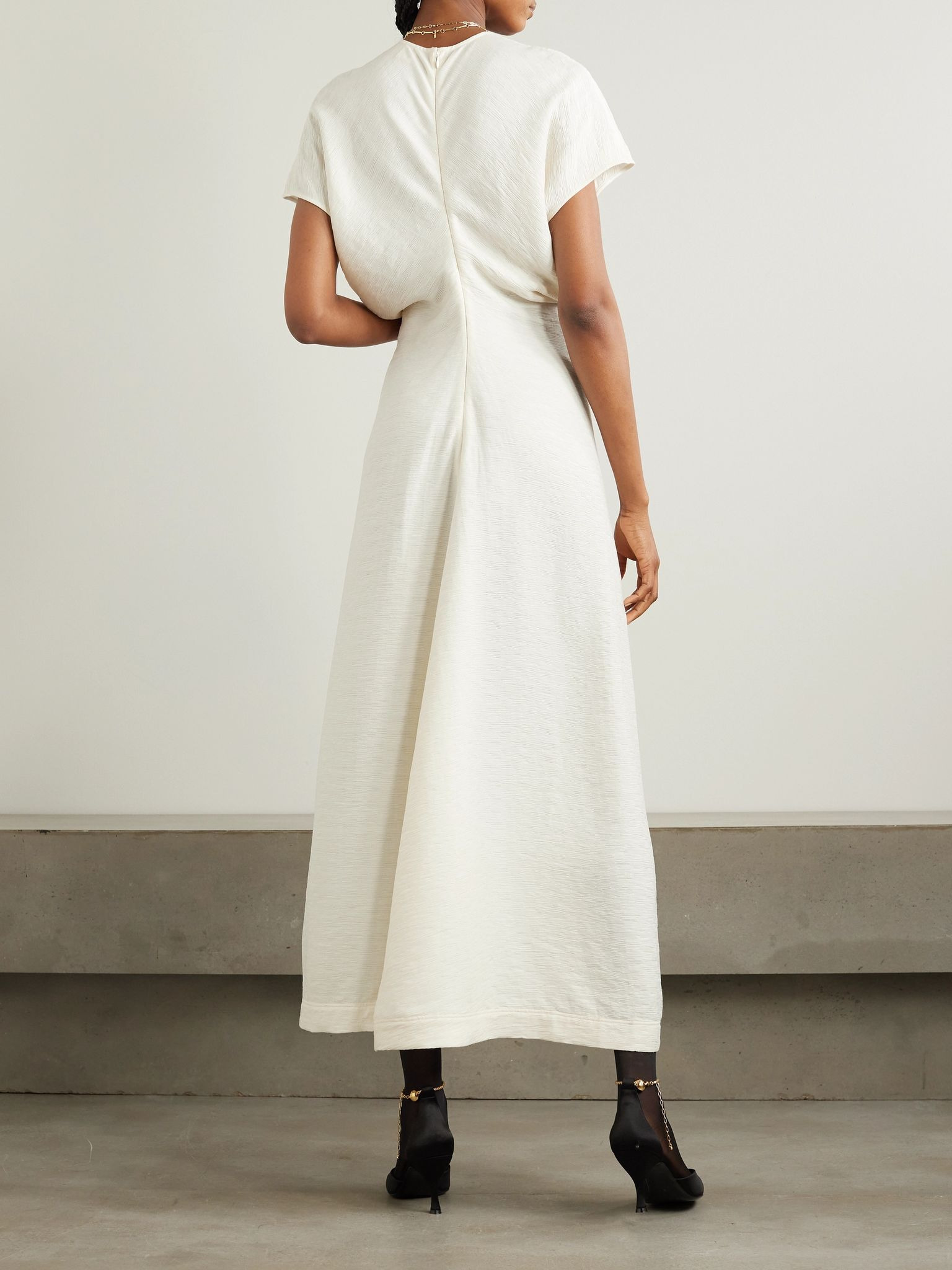 Gathered woven maxi dress Cream - 3