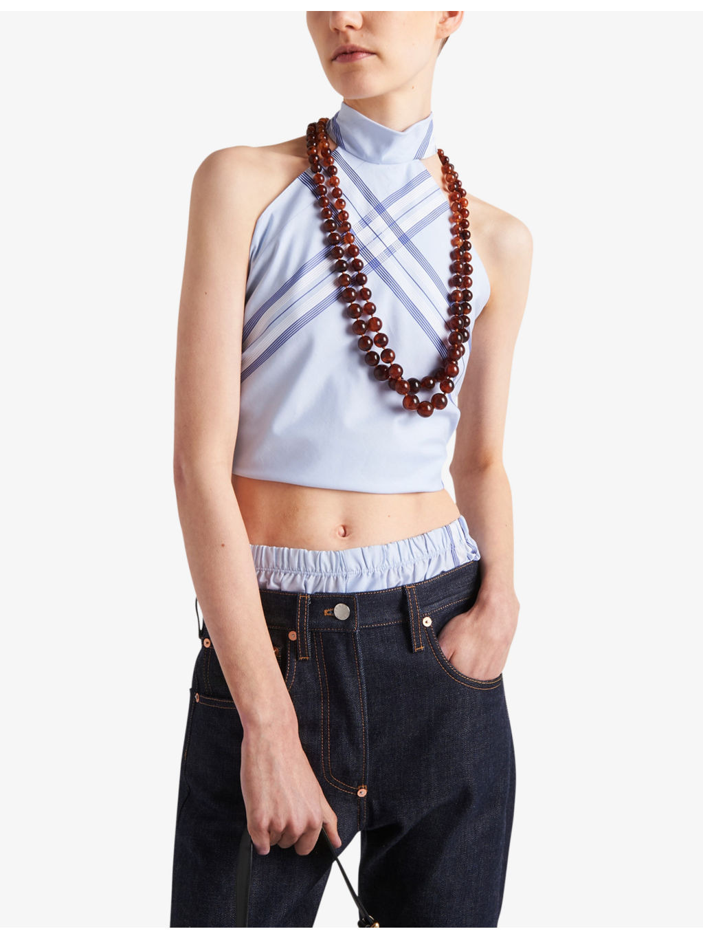 Checked halterneck cotton top - 3