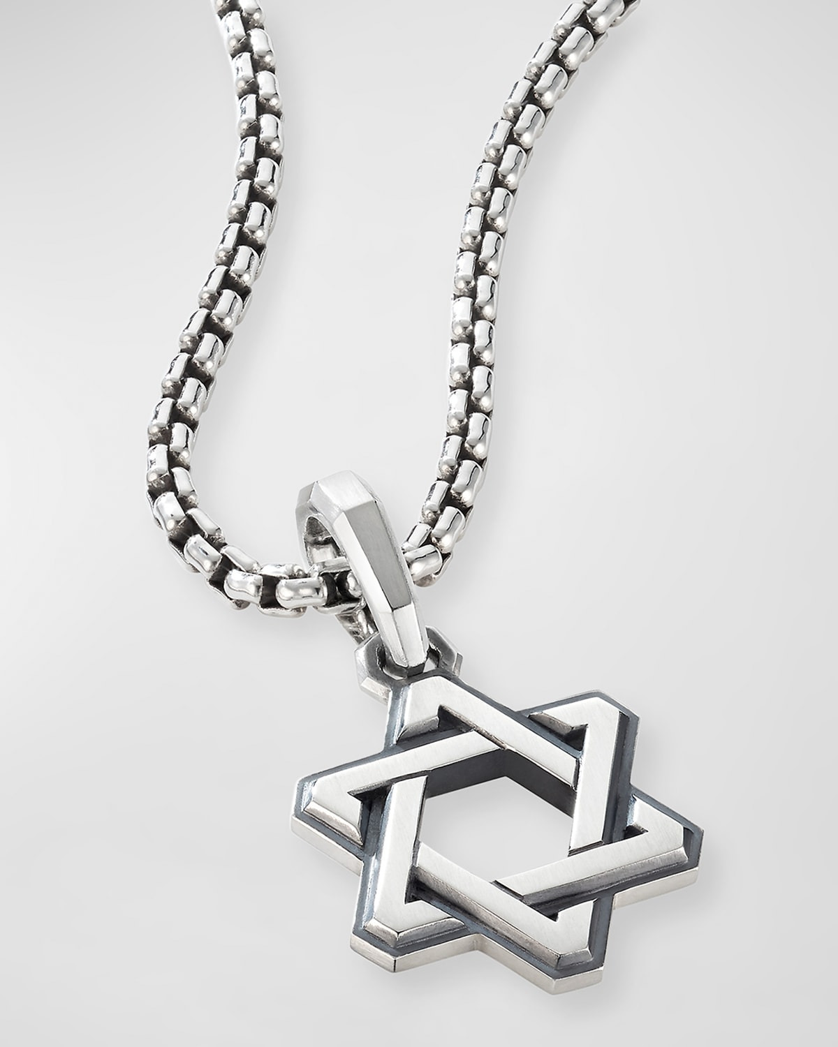 Men's Deco Star of David Pendant with Diamonds in Silver, 24mm - 3
