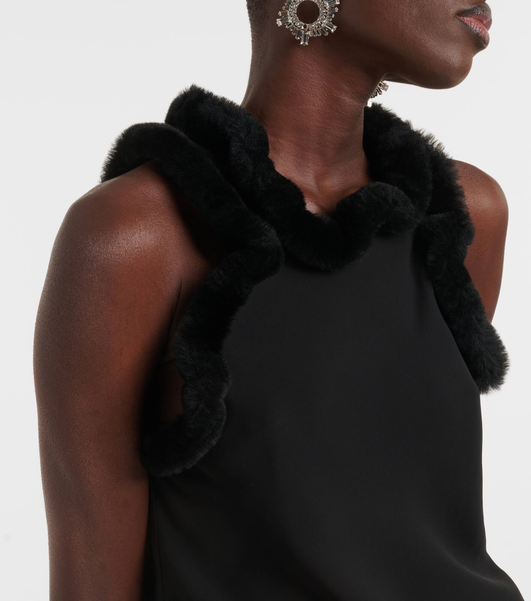 Faux fur-trimmed midi dress - 4
