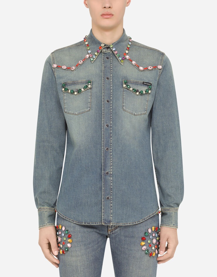 Denim shirt with crystal embellishment - 1