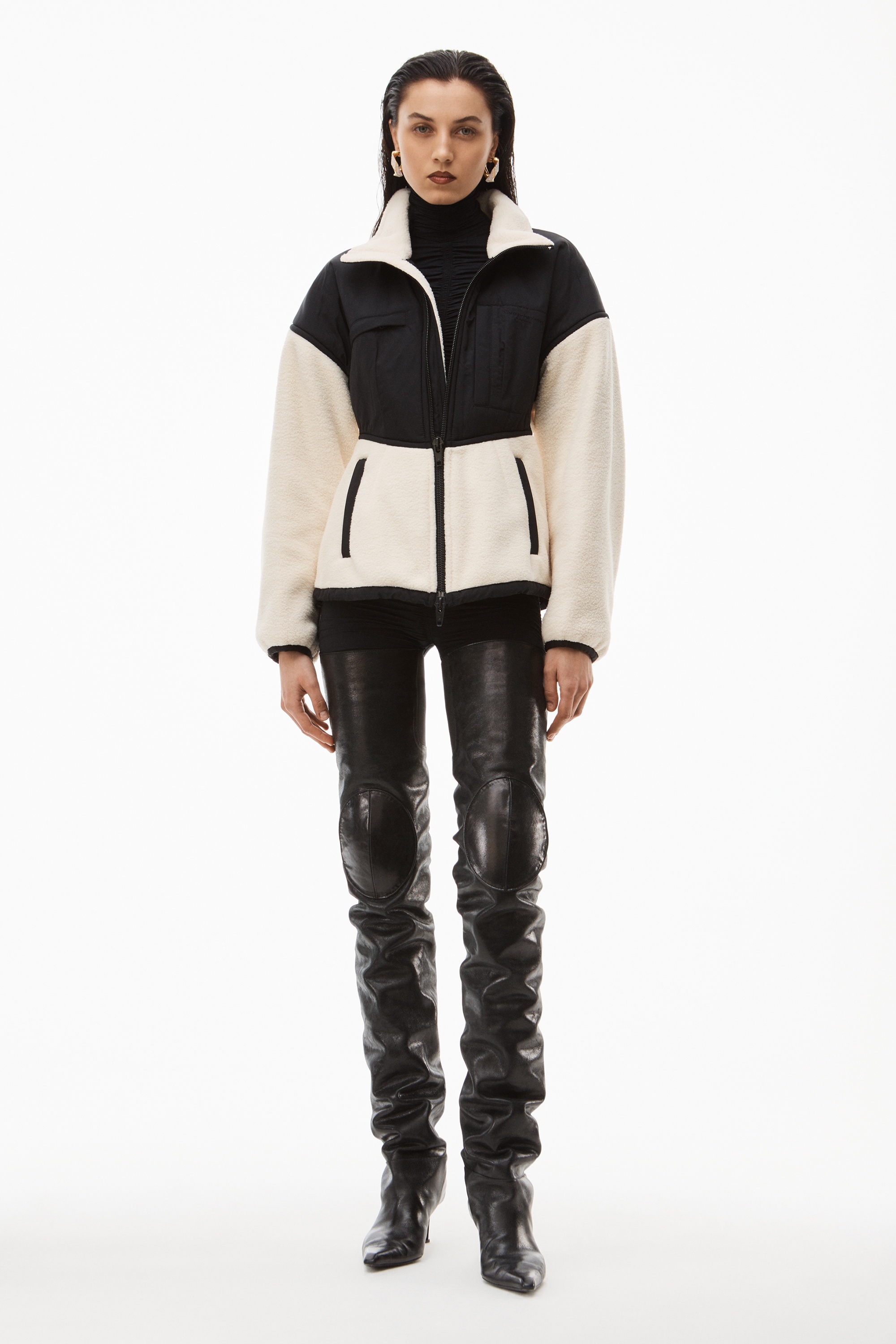 SCULPTED JACKET IN TEDDY FLEECE & NYLON - 2