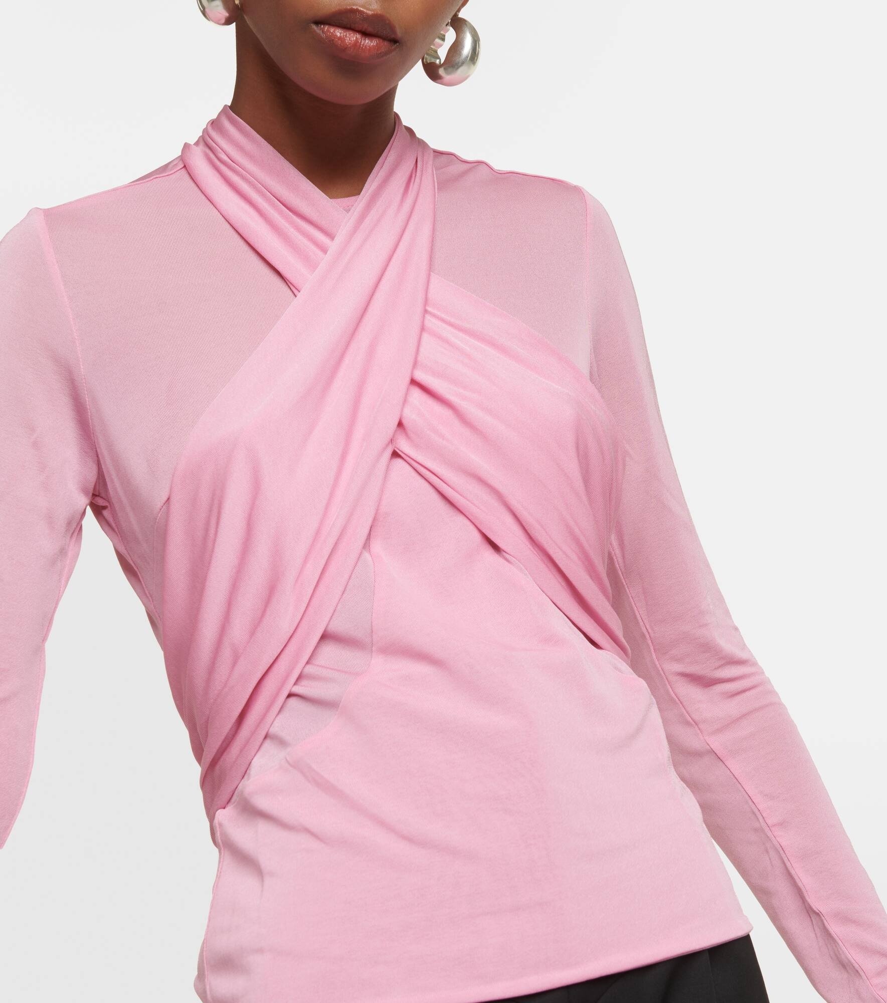 Resly draped semi-sheer jersey top - 4