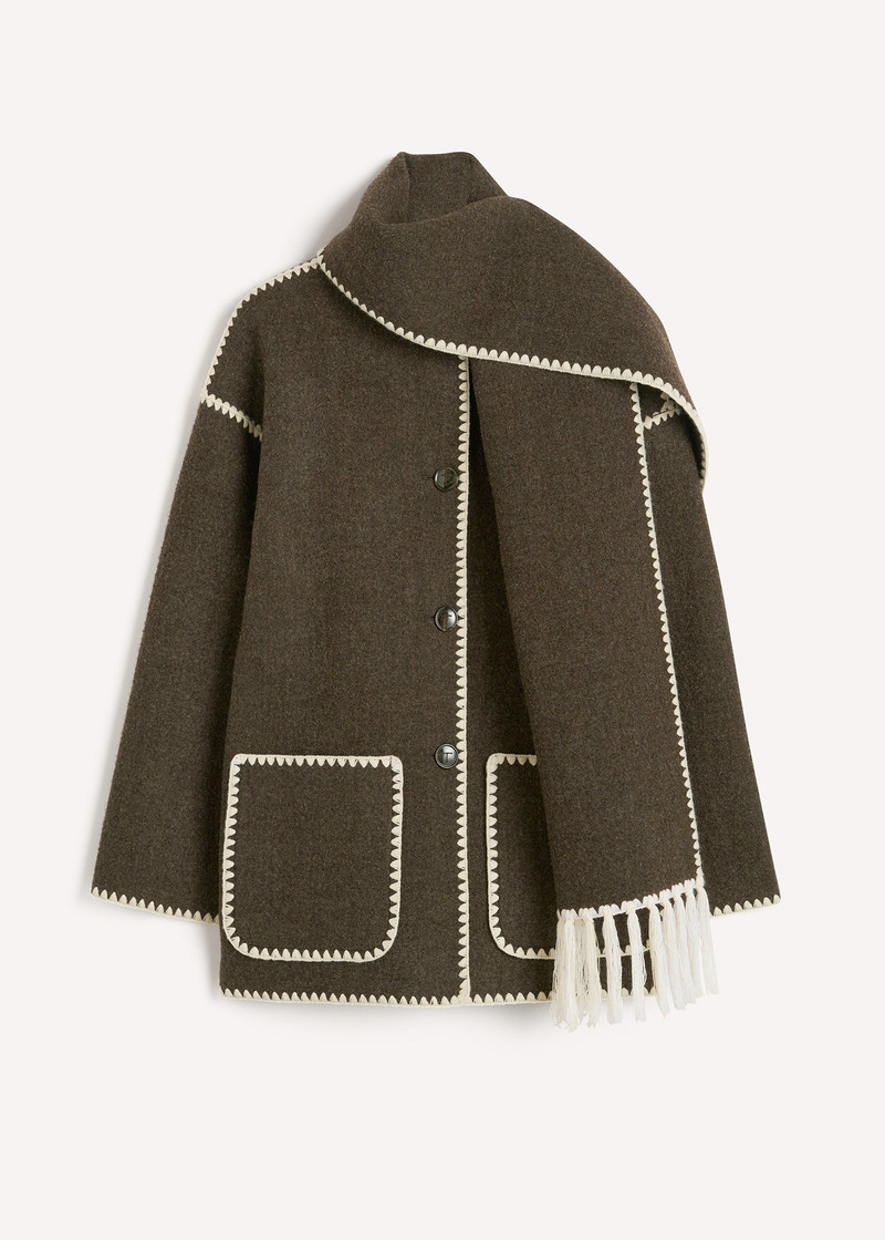 Embroidered scarf jacket chocolate melange 1