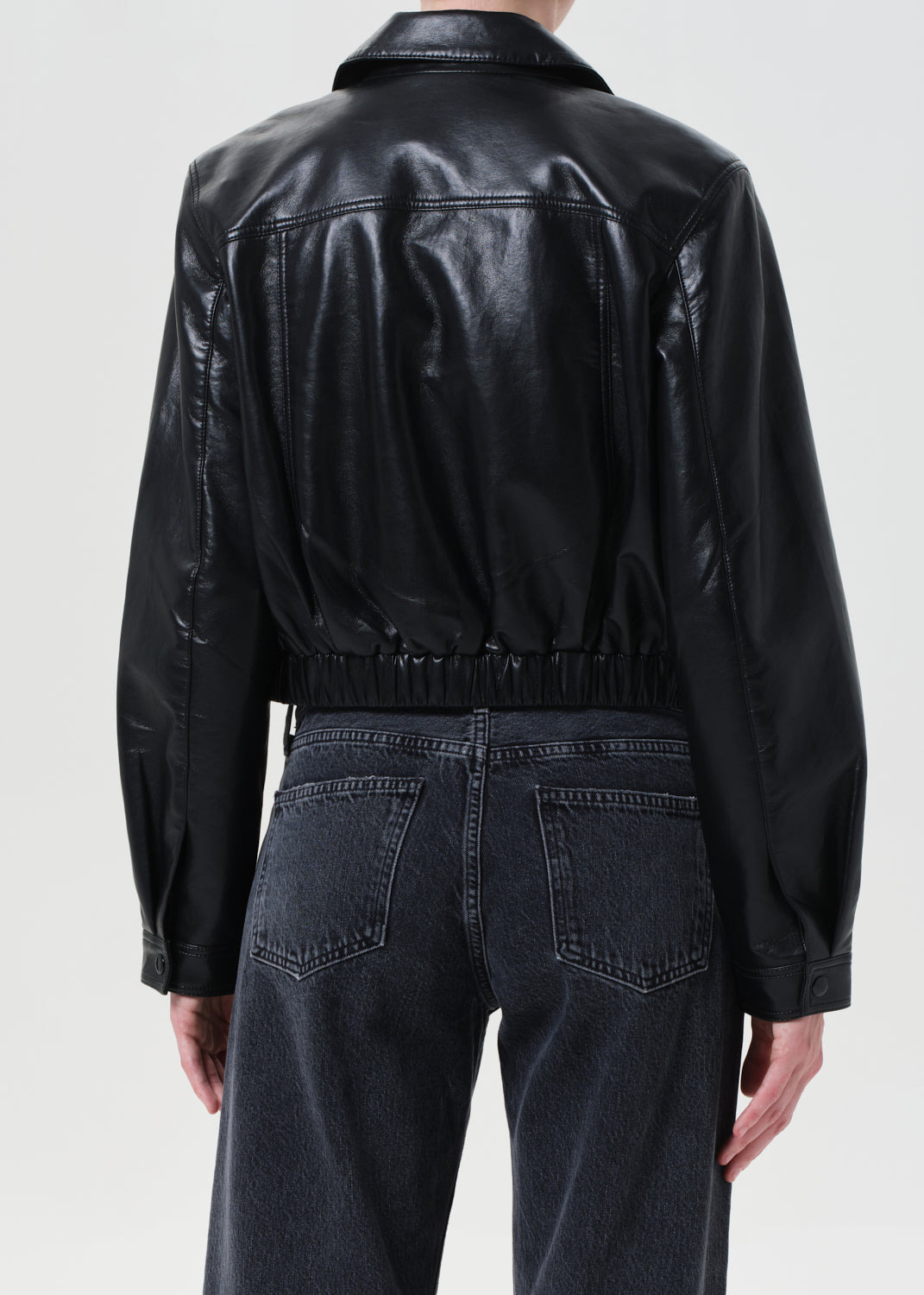 ESSIE RECYCLED LEATHER CROPPED JACKET IN BLACK - 4