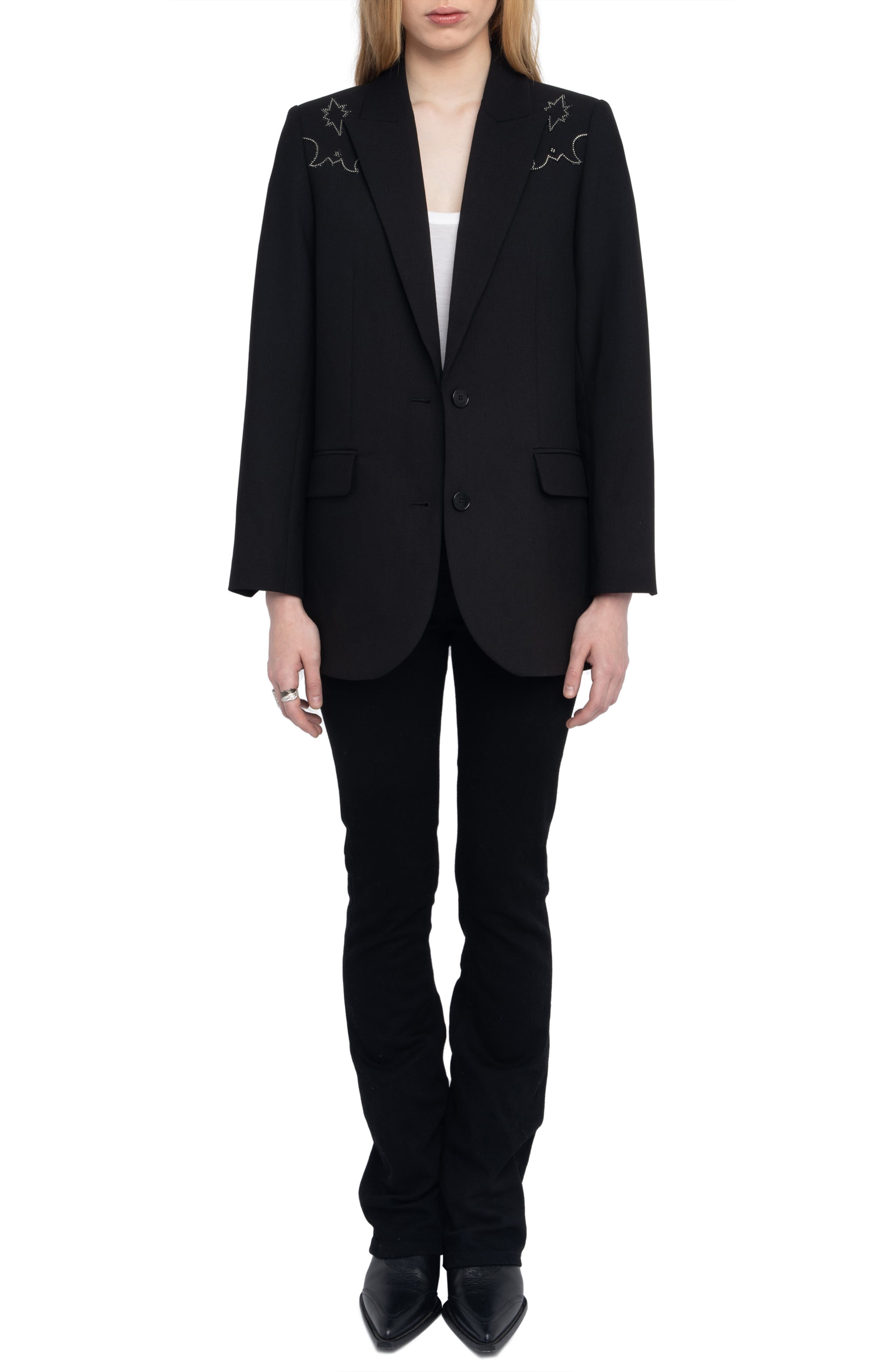 Zadig & Voltaire Viva Rhinestone Detail Jacket in Black at Nordstrom - 6