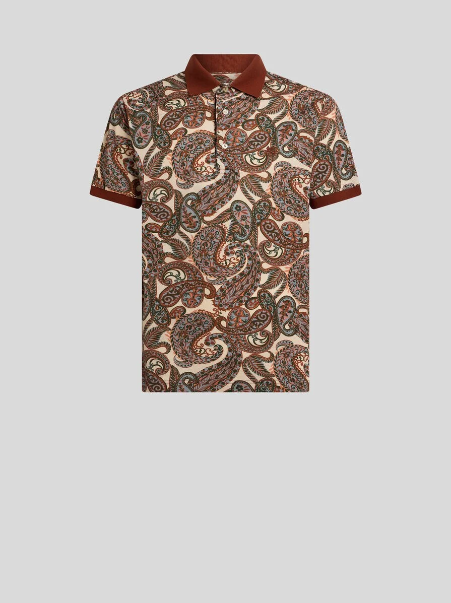 COTTON POLO SHIRT WITH PAISLEY PRINT - 1