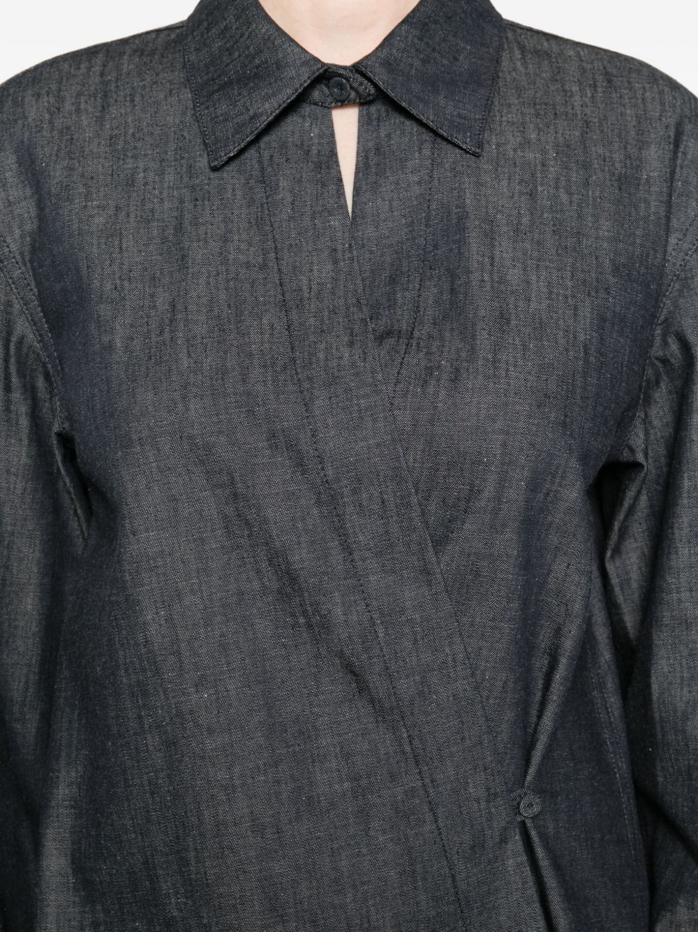 wrap-effect denim shirt - 5