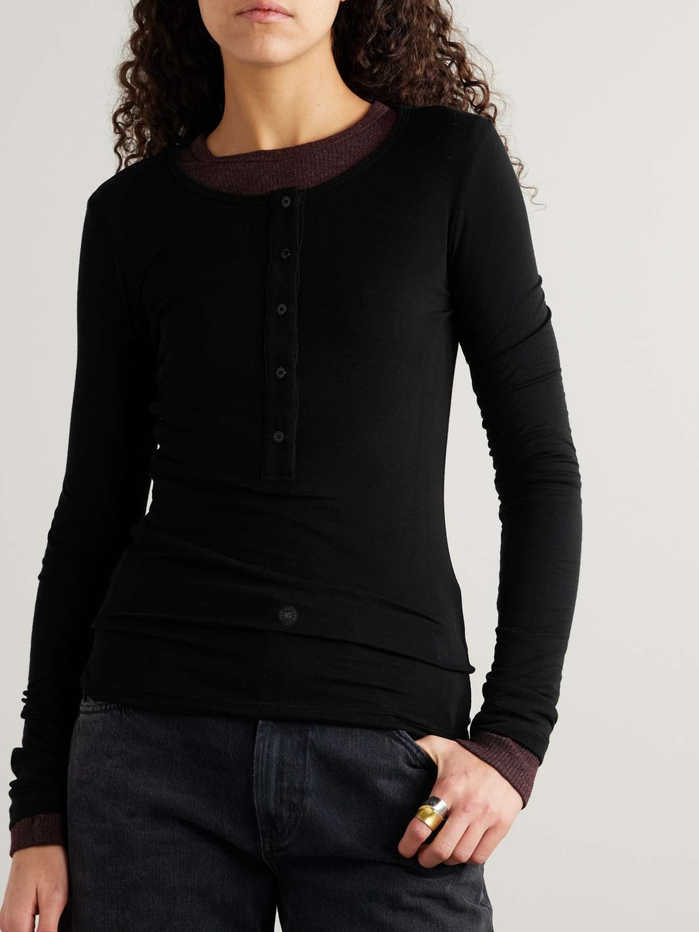 Faustine Lyocell-blend Henley top Black - 3