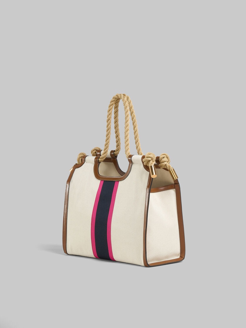 CREAM CANVAS MARCEL TOTE WITH STRIPED TAPE - 3