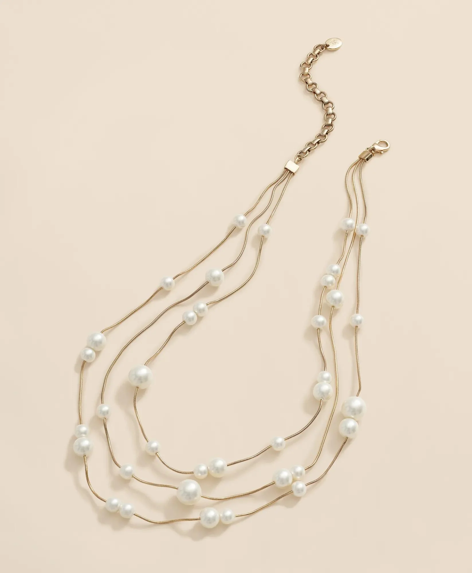 Triple Strand Faux-Pearl Necklace - 1