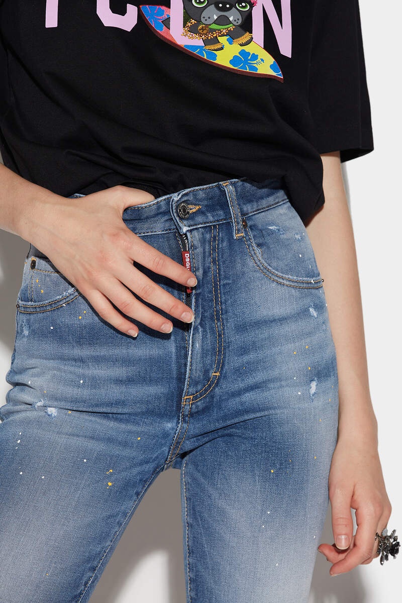 MEDIUM WASH HIGH WAIST CROPPED TWIGGY JEANS - 3