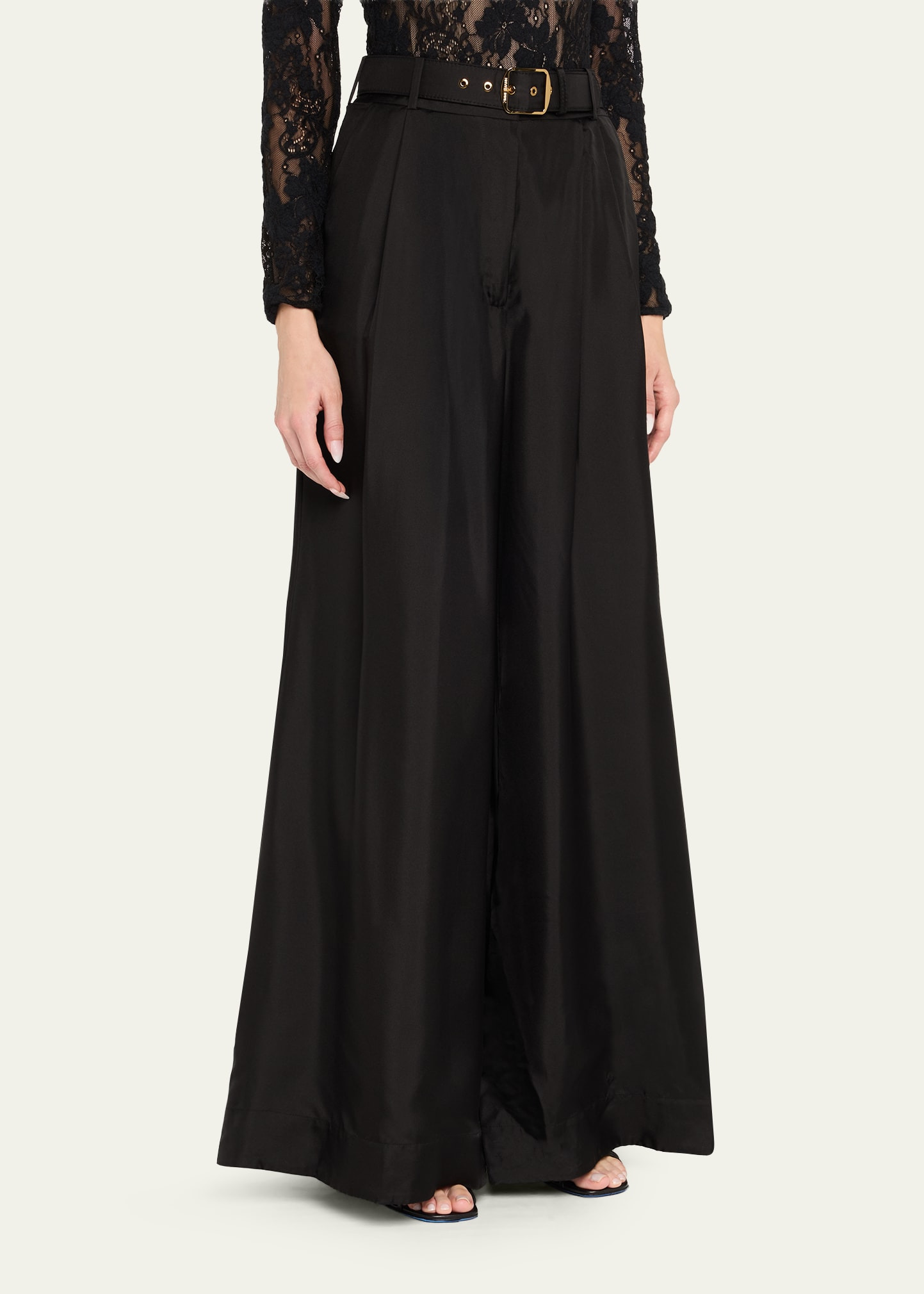 Belted Wide-Leg Silk Pants - 4
