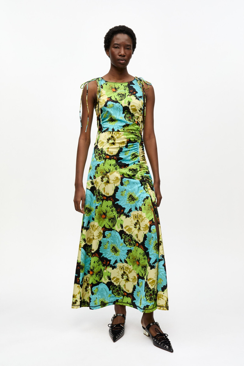GANNI FLORAL LYCRA JERSEY GATHERED DRESS outlook