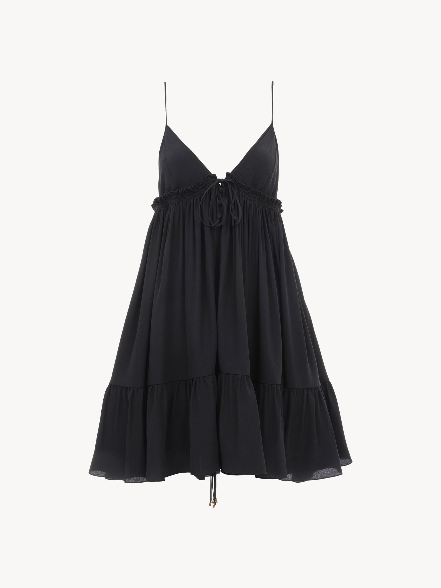 THIN-STRAP GATHERED MINI DRESS IN CRÊPE DE CHINE - 2