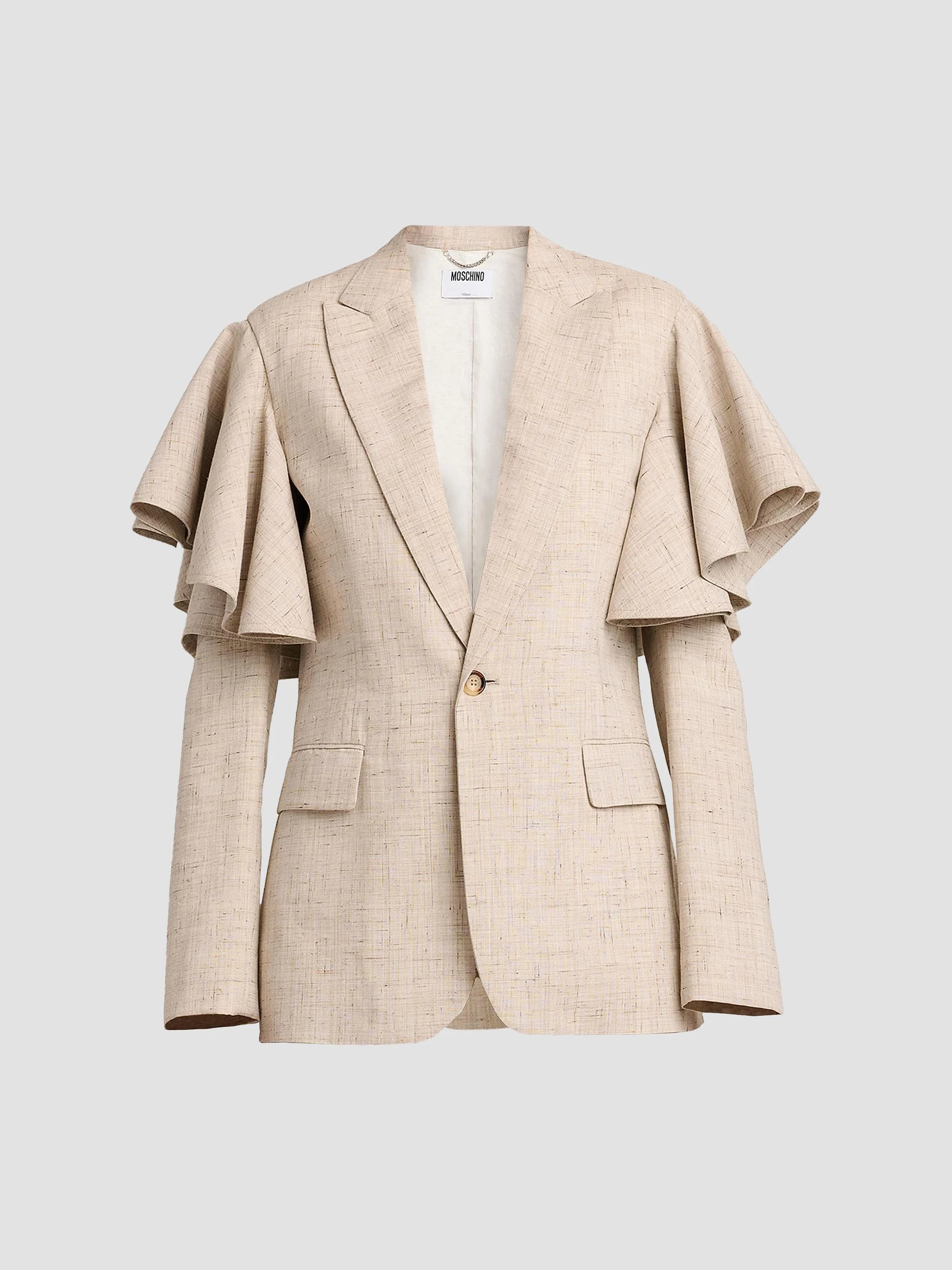 Women's Ruffle Cape Tweed Jacket - Multi Beige - 1
