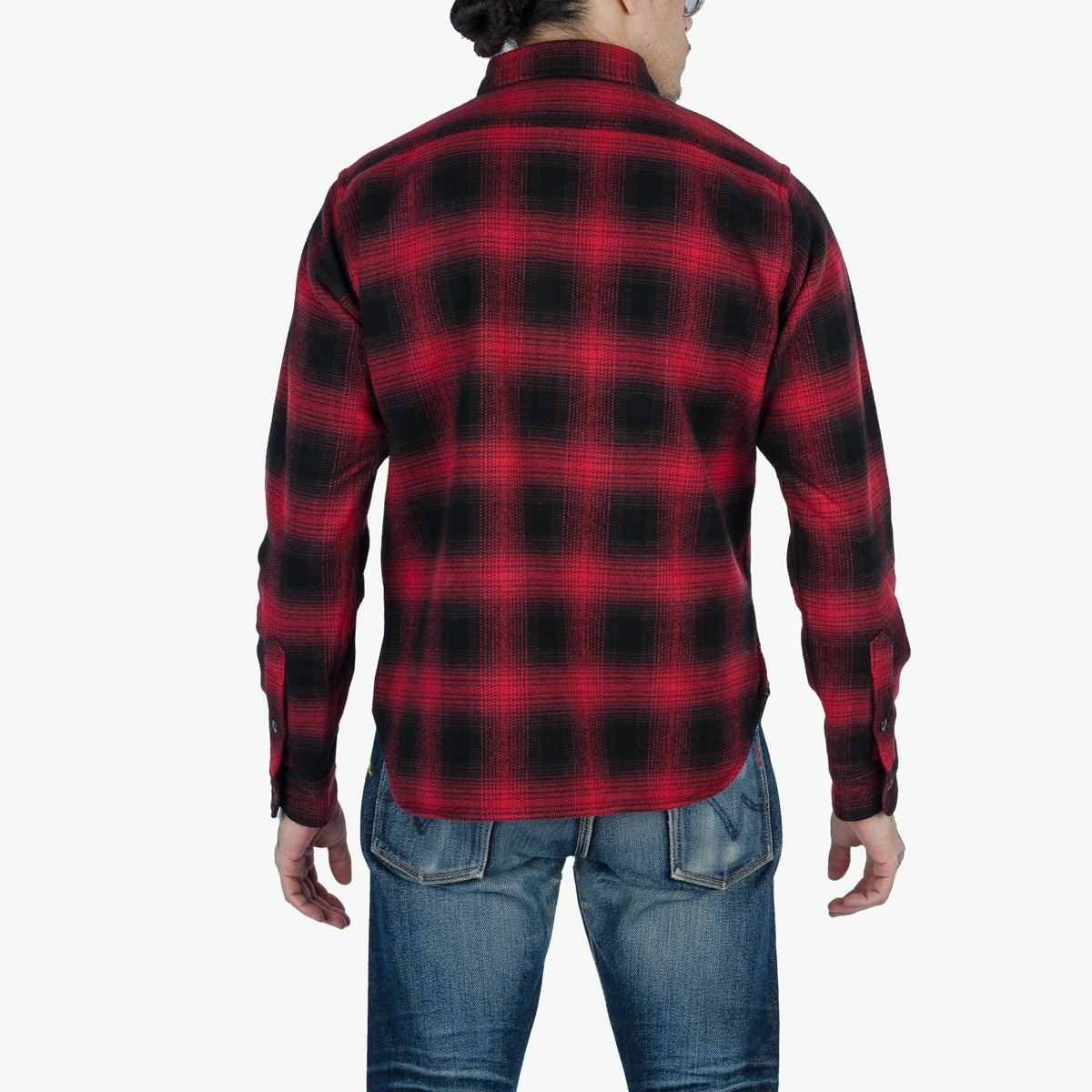 IHSH-265-RED Ultra Heavy Flannel Ombré Check Work Shirt - Red/Black - 3