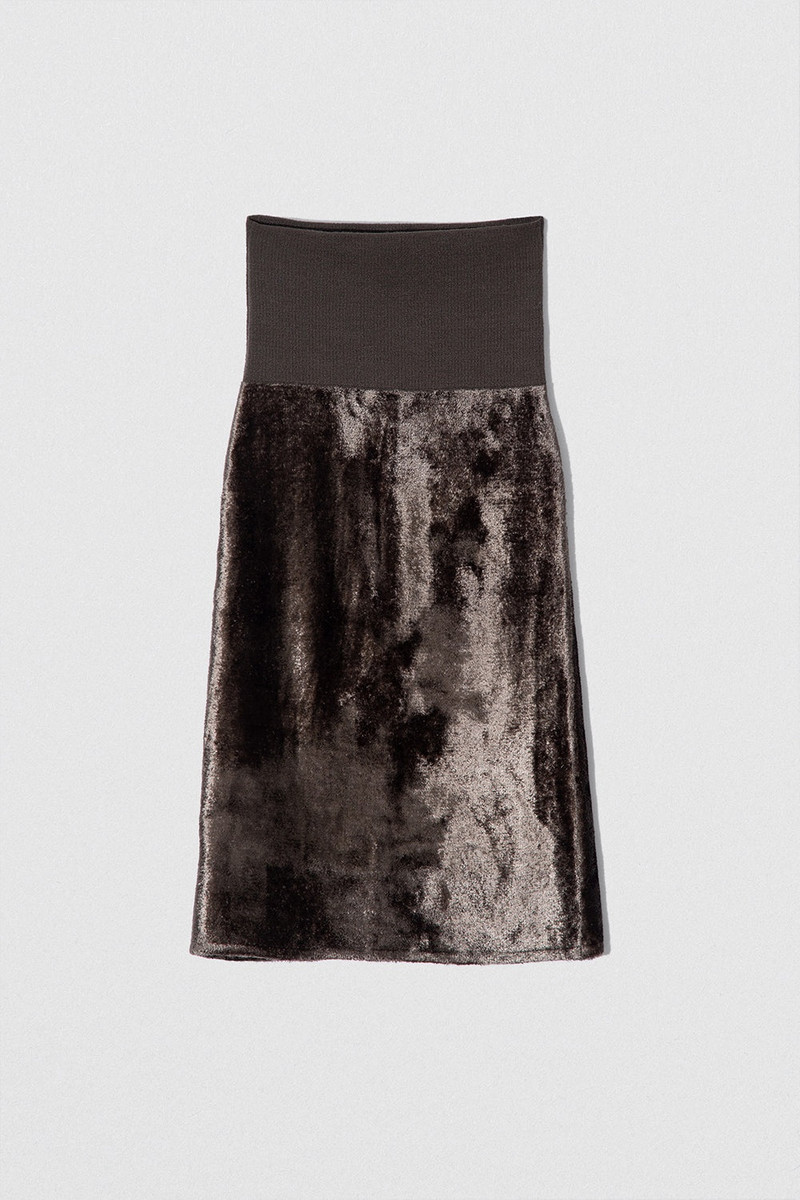 LUCILLE SKIRT DARK TAUPE VELVET KNIT 1