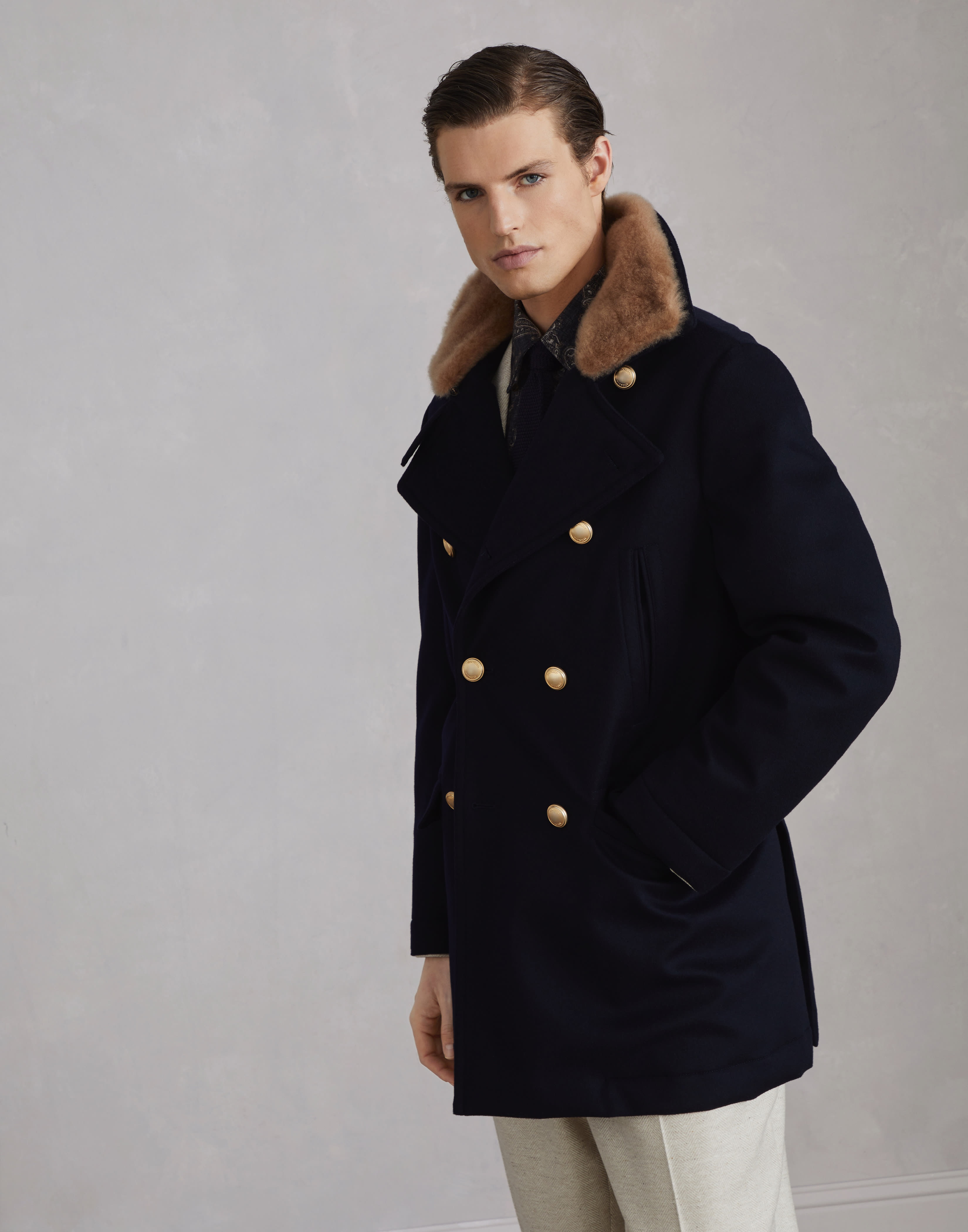 One-and-a-half-breasted coat in bonded cashmere beaver cloth with Thermore® padding and detachable s - 1