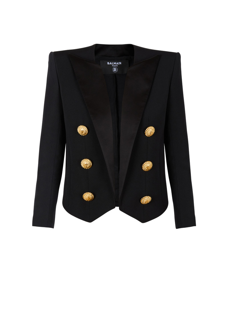 Cropped grain de poudre edge-to-edge jacket with 6 buttons - 1
