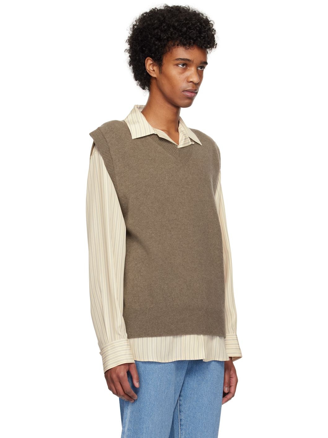 Taupe Relaxed Knitted Boiled Wool Vest - 2