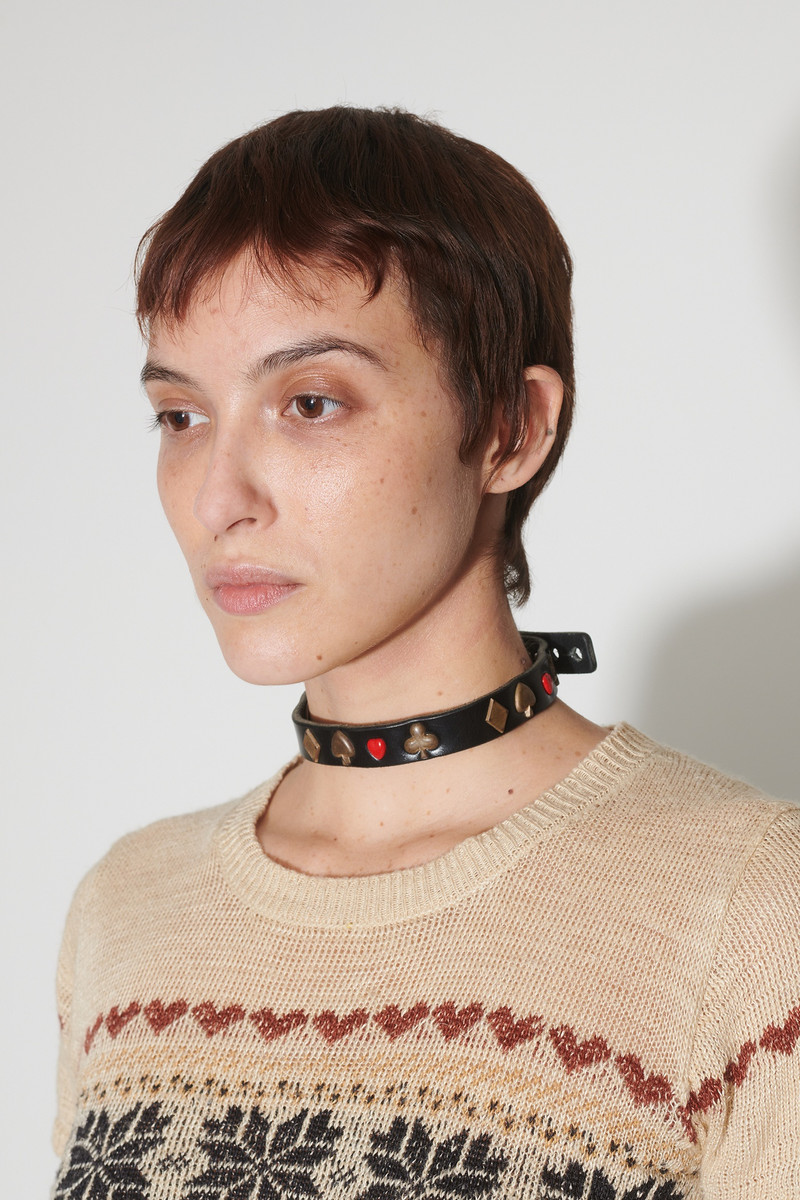 2 cm Card Deck Choker Black Bridle Leather 5