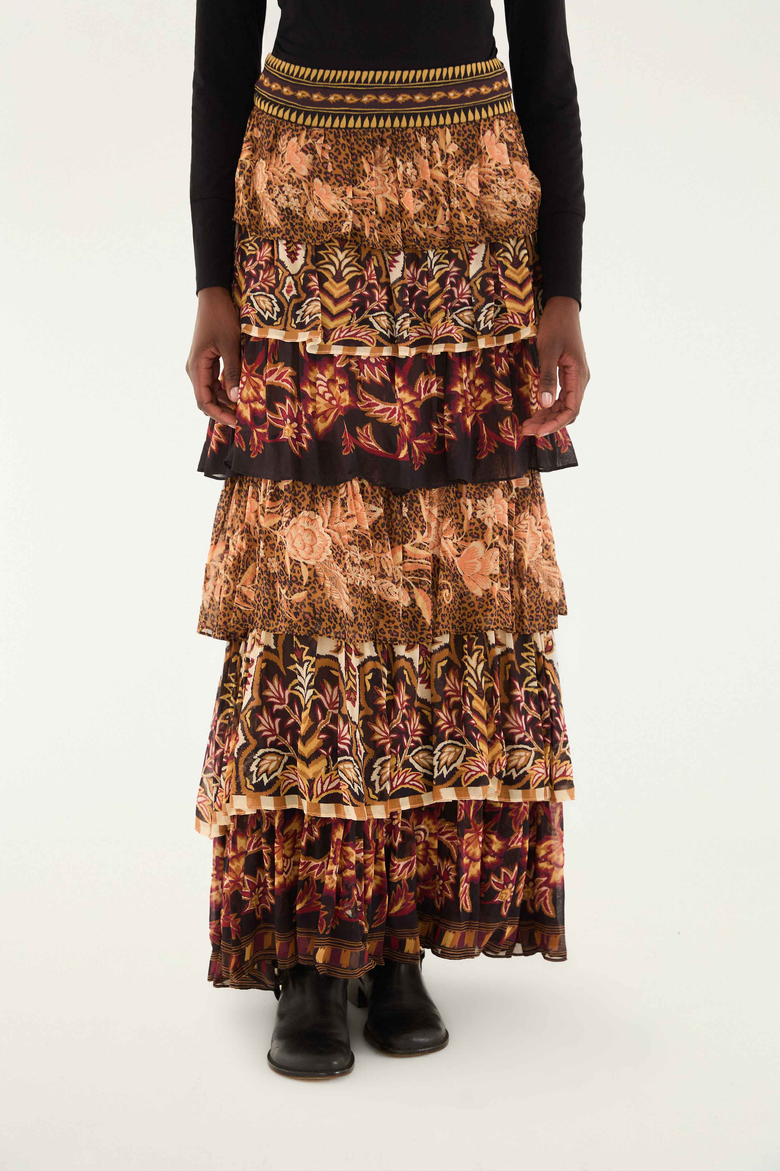 Mixed Scarves Ruffled Maxi Skirt - 2