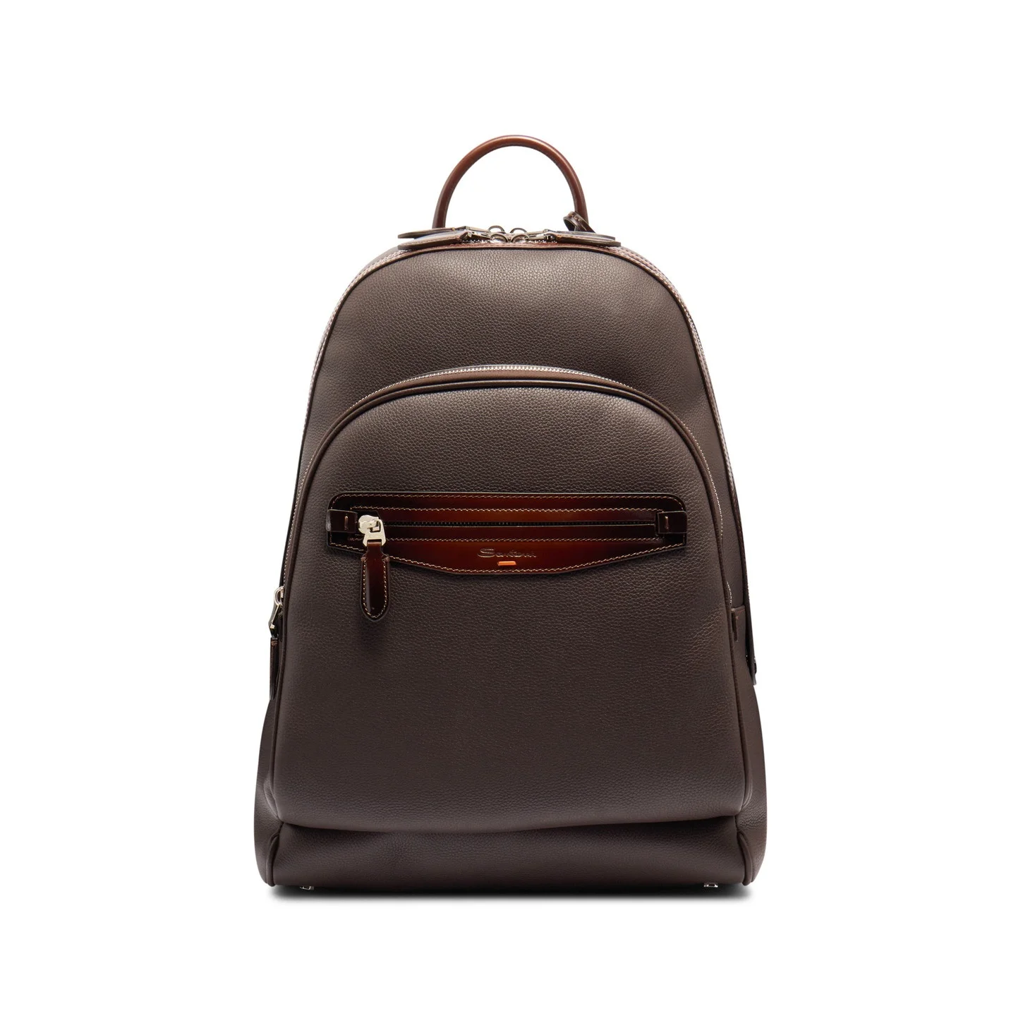 Dark brown tumbled leather backpack - 1